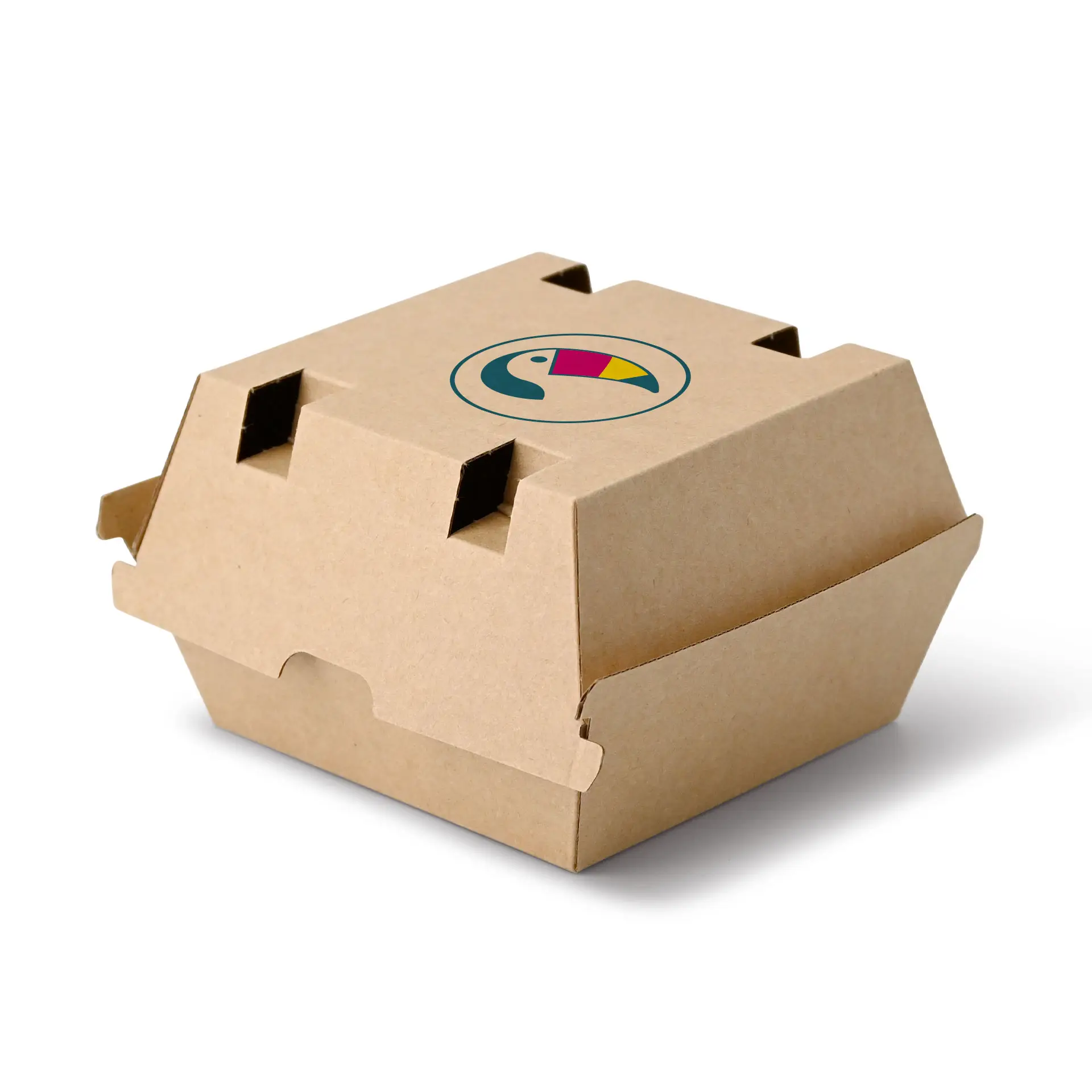 Printed burger boxes, 13 x 14 x 8 cm, brown