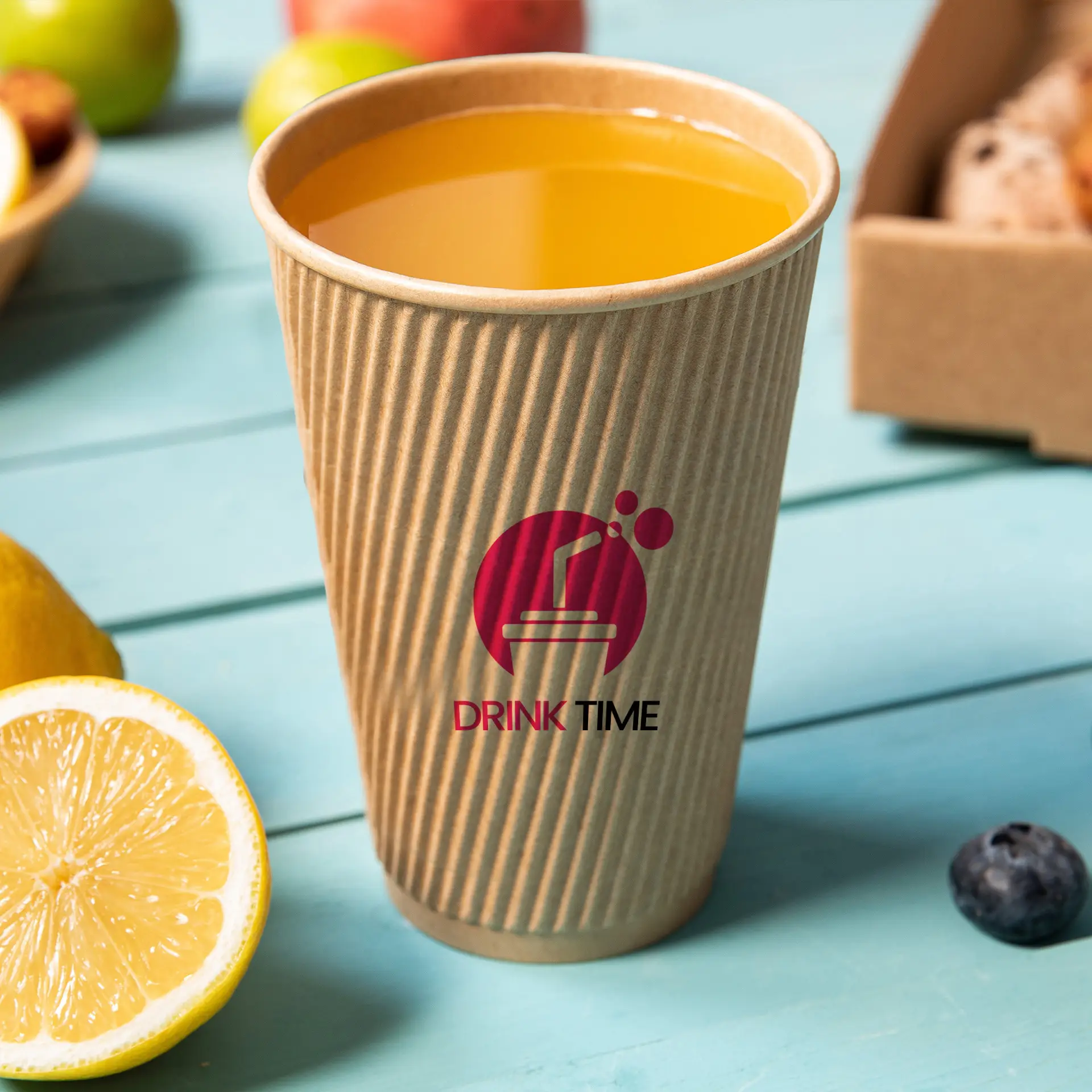 Ribbed cup printed, 400 ml / 16 oz, brown, PLA-coated