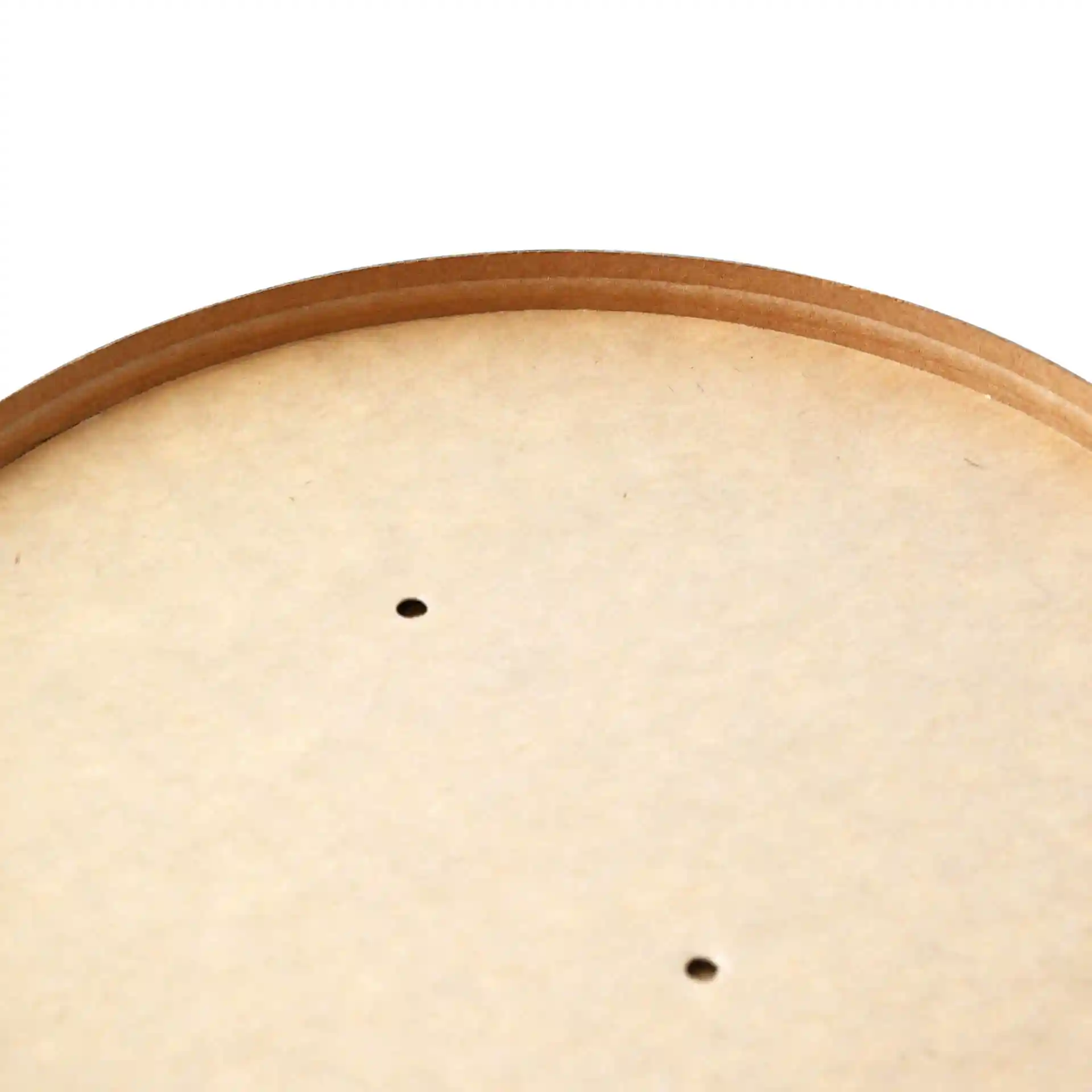 Brown round cardboard cup lid membrane with two small holes, diameter 185 mm.