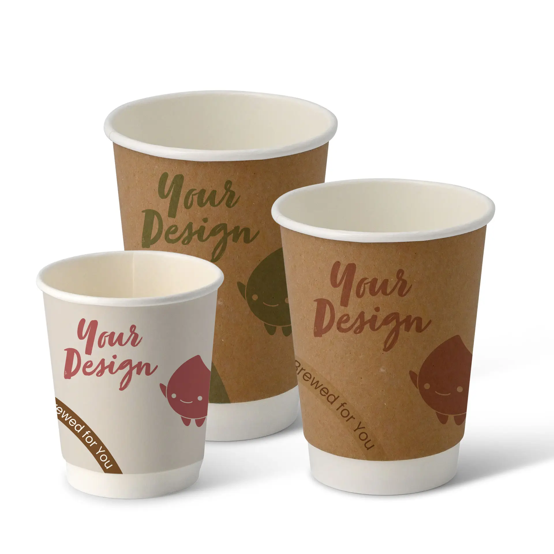 Custom Printed Paper Cups (Double-Walled) 400 ml / 16 oz, double-walled, brown / white, matt, PE coating