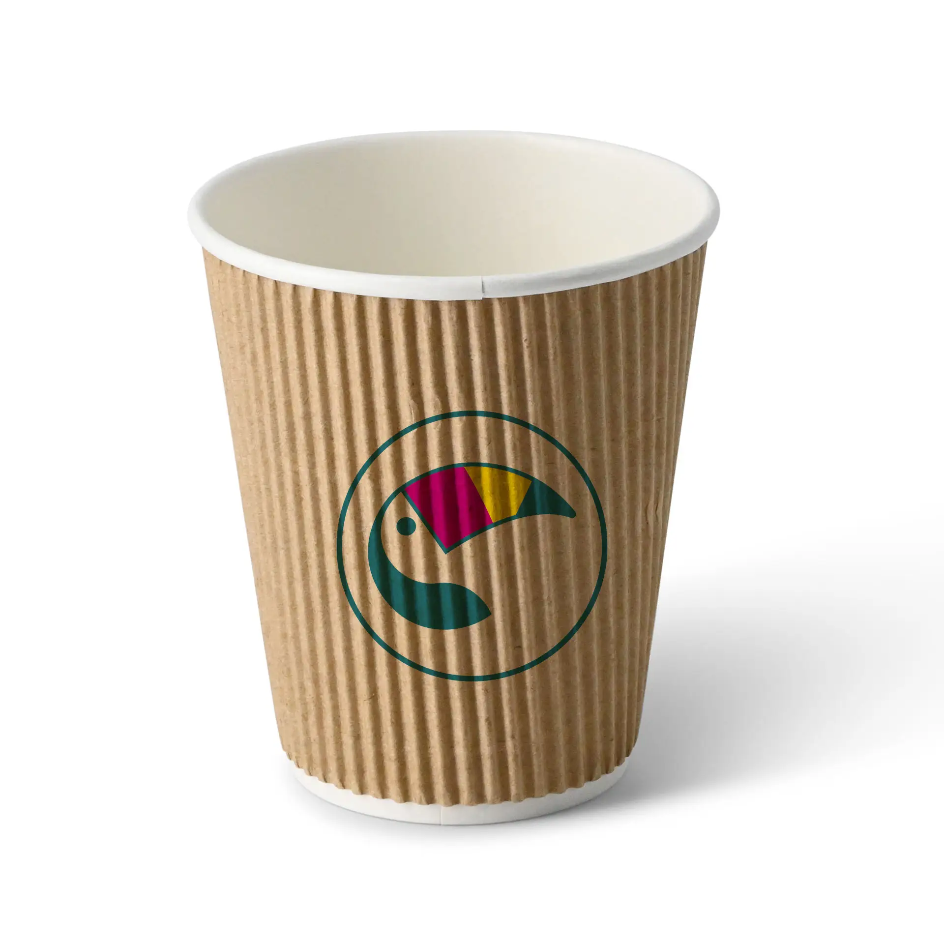 Ribbed cup printed, 300 ml / 12 oz, brown / white, PLA-coated