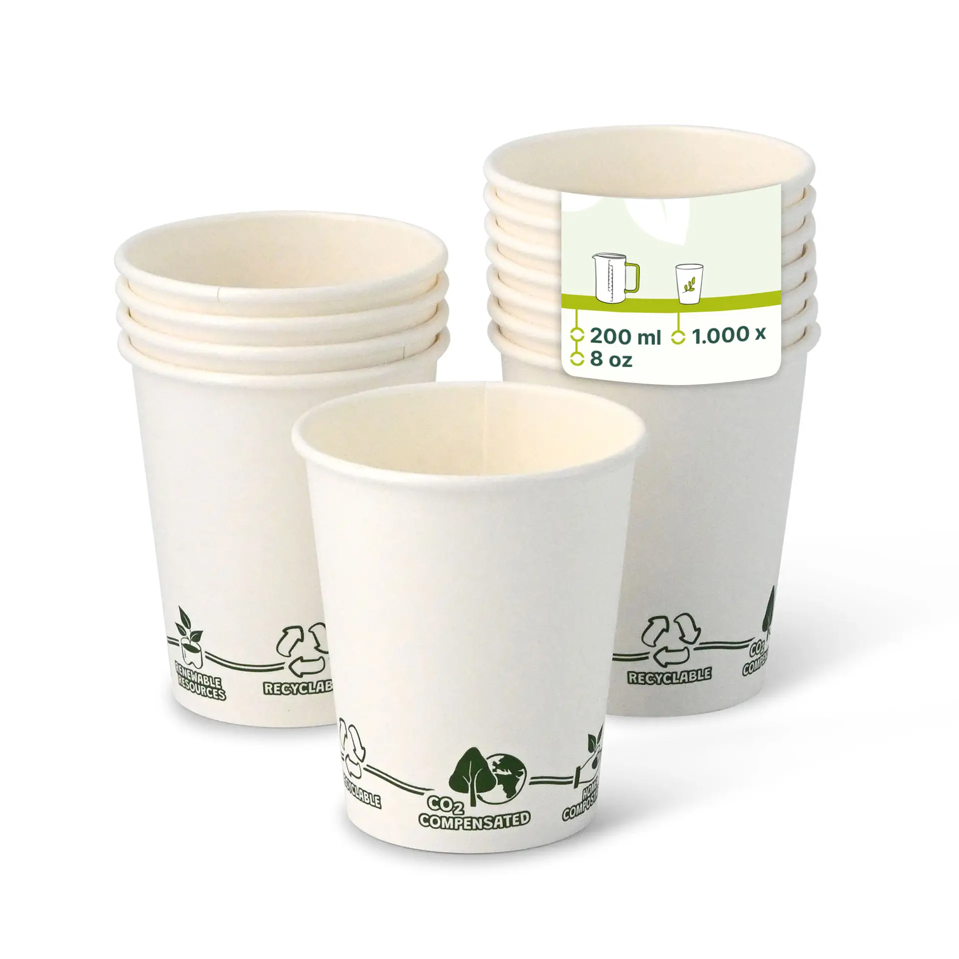 8 oz Paper cups single wall, Ø 80 mm, "EcoUp©" icons dhd04528-pappbecher-200-ml-8-oz-80-mm-ecoup-icons