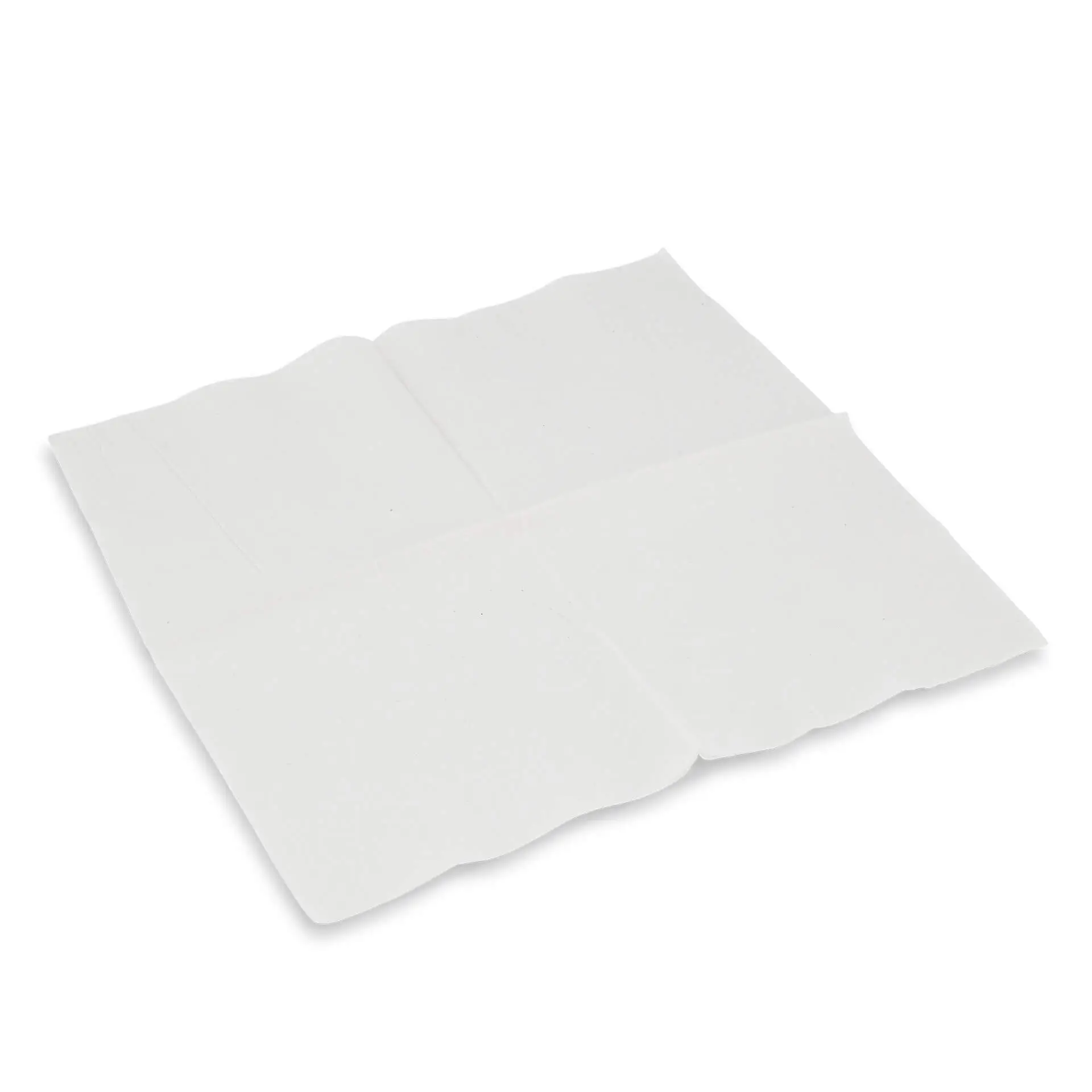White 2-ply cocktail napkin, square shape, 24 x 24 cm, with a recycled paper symbol printed on one corner.