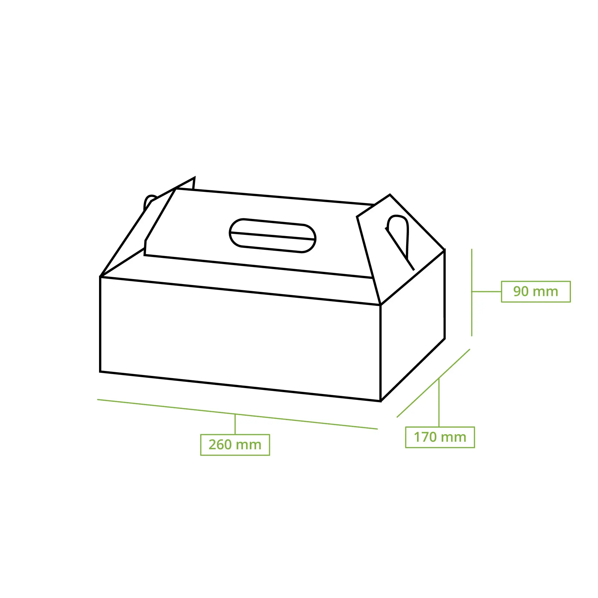 Cardboard-pastry boxes with handle L, 26 x 17 x 9 cm, brown, foldable