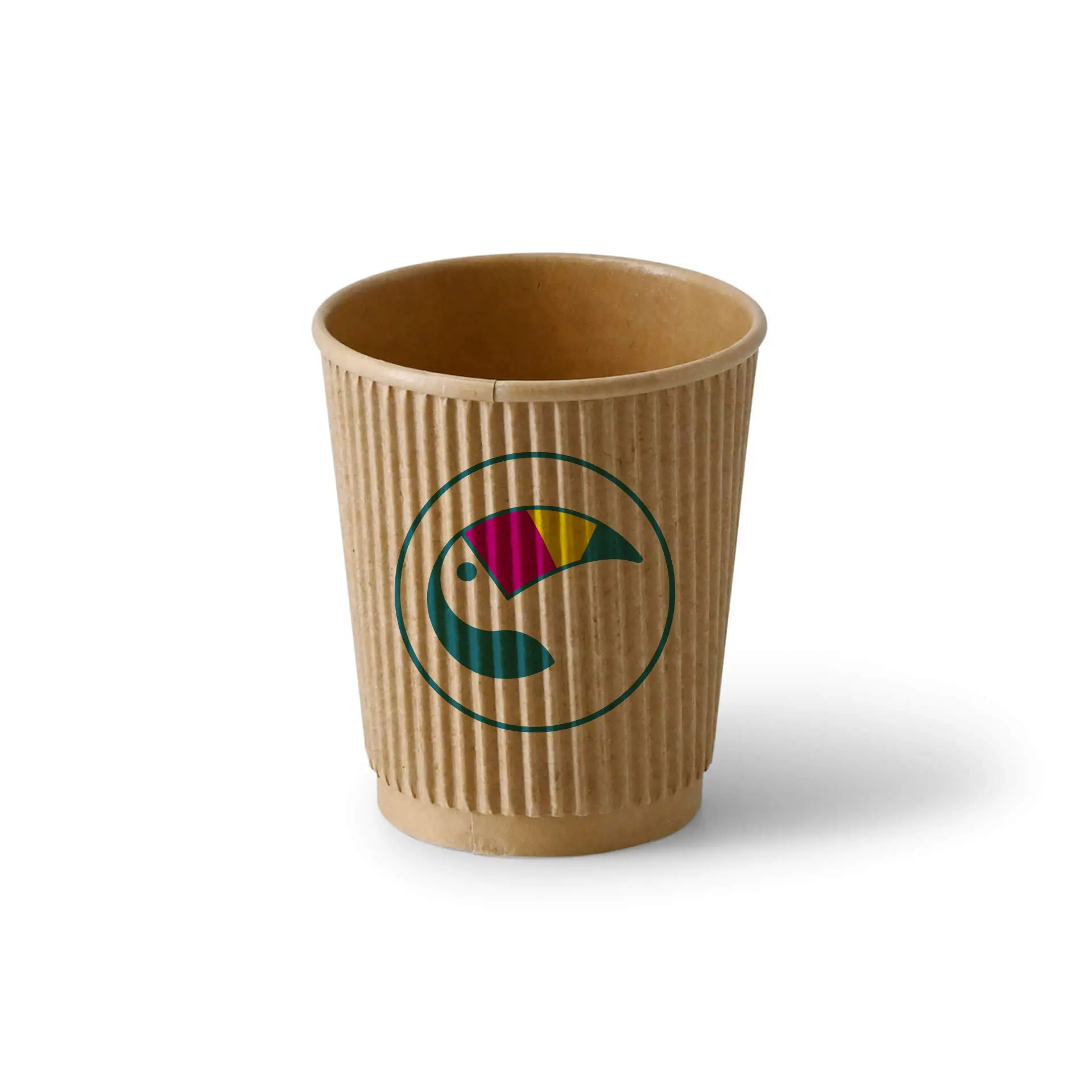 Ribbed cup printed, 200 ml / 8 oz, brown, PLA-coated