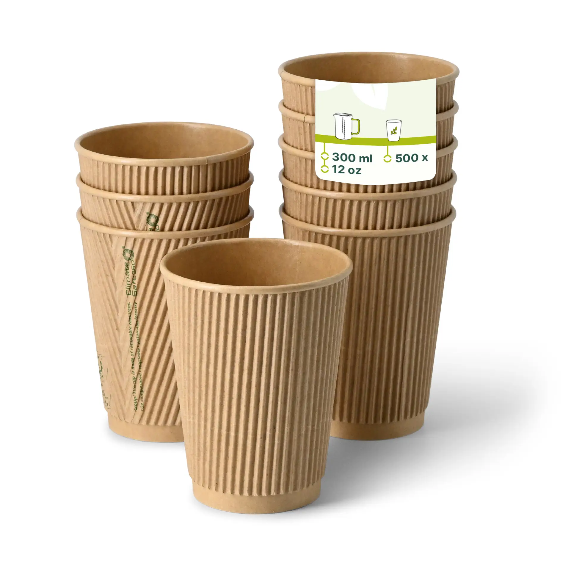 12 oz Takeaway coffee cups / Ripple cups, Ø 90 mm, kraft dhd04853-riffelbecher-kaffee-to-go-becher-300-ml-12-oz-90-mm-braun