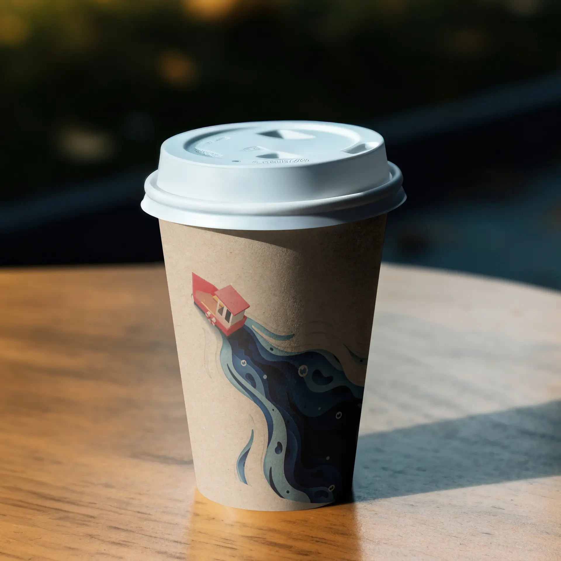 Paper cups with logo (single-wall), 300 ml / 12 oz, brown, PE coated