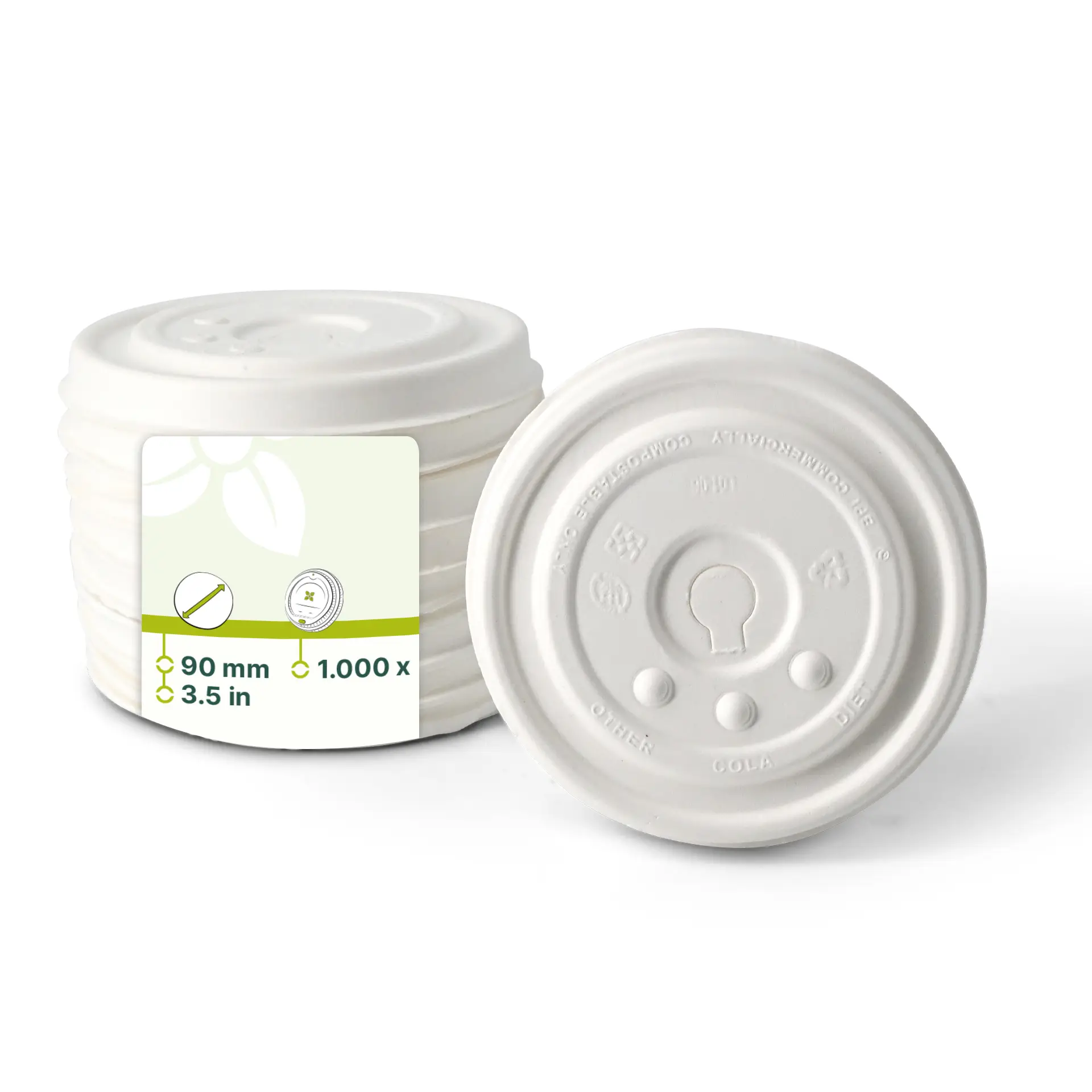 Cardboard-flat lids  Ø 90 mm, white, straw hole Cardboard-flat lids  Ø 90 mm, white, straw hole