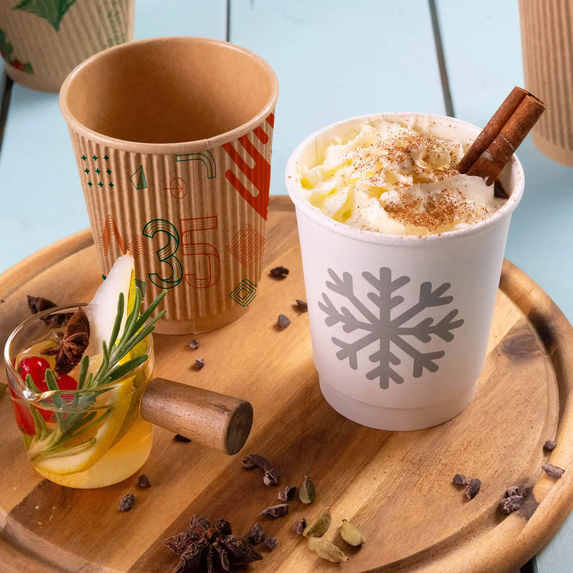 Ribbed cup printed, 200 ml / 8 oz, brown, PLA-coated