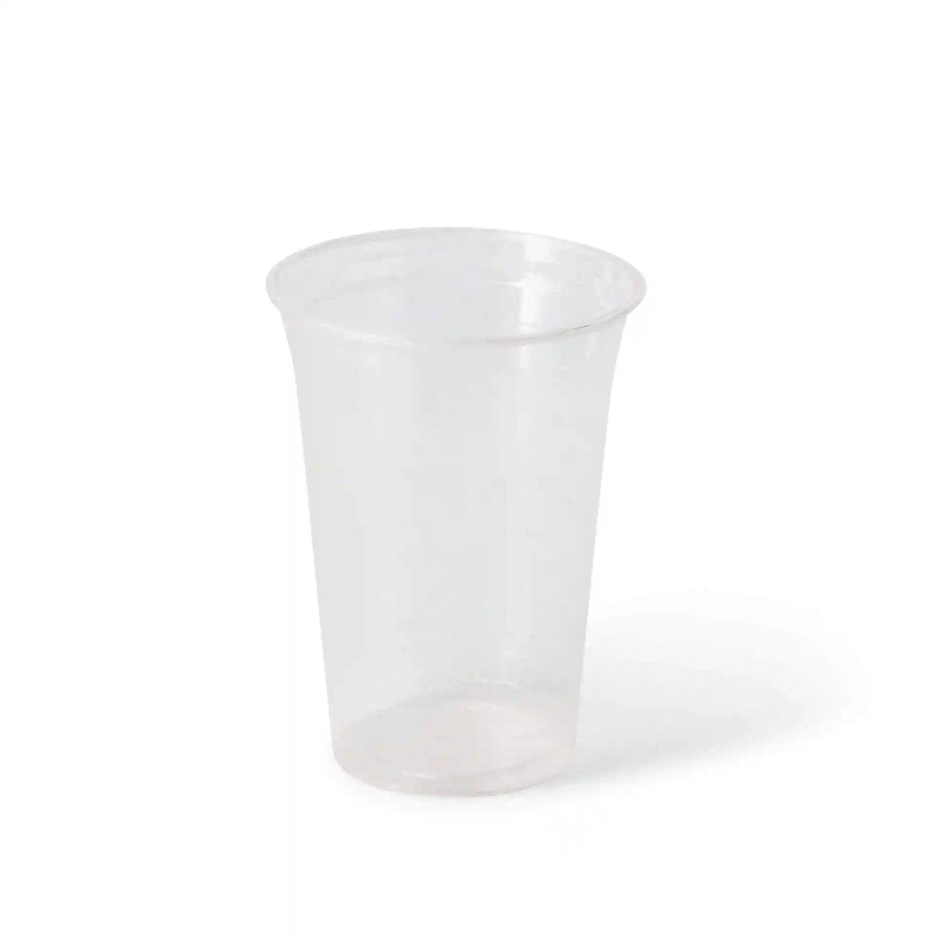 Transparent 16 oz plastic cup made from PLA, with a height of 126 mm and a top diameter of 95 mm.