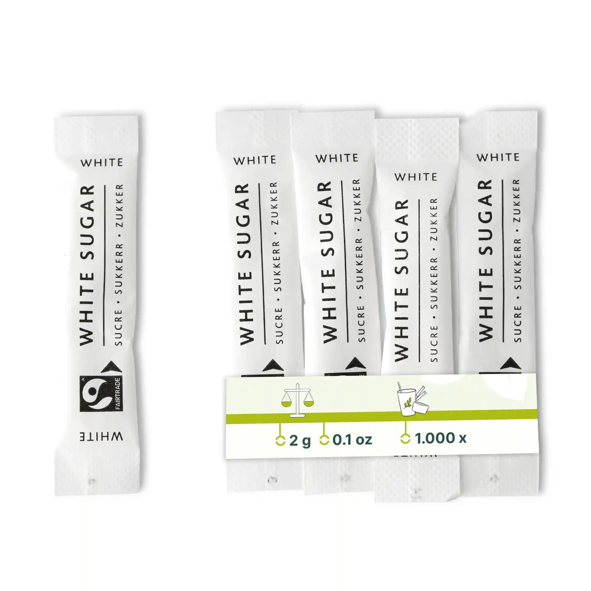 Image of several white sugar sticks with a label showing measurements and a symbol, arranged on a plain background.