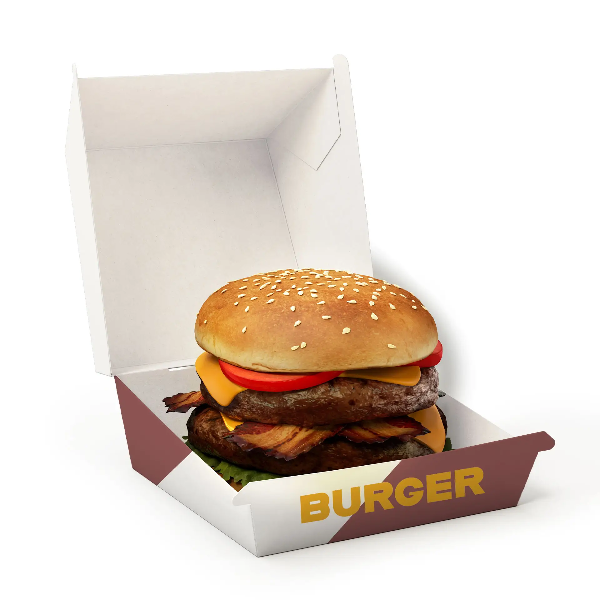 Printed burger boxes, 11.5 x 10.8 x 8 cm, white