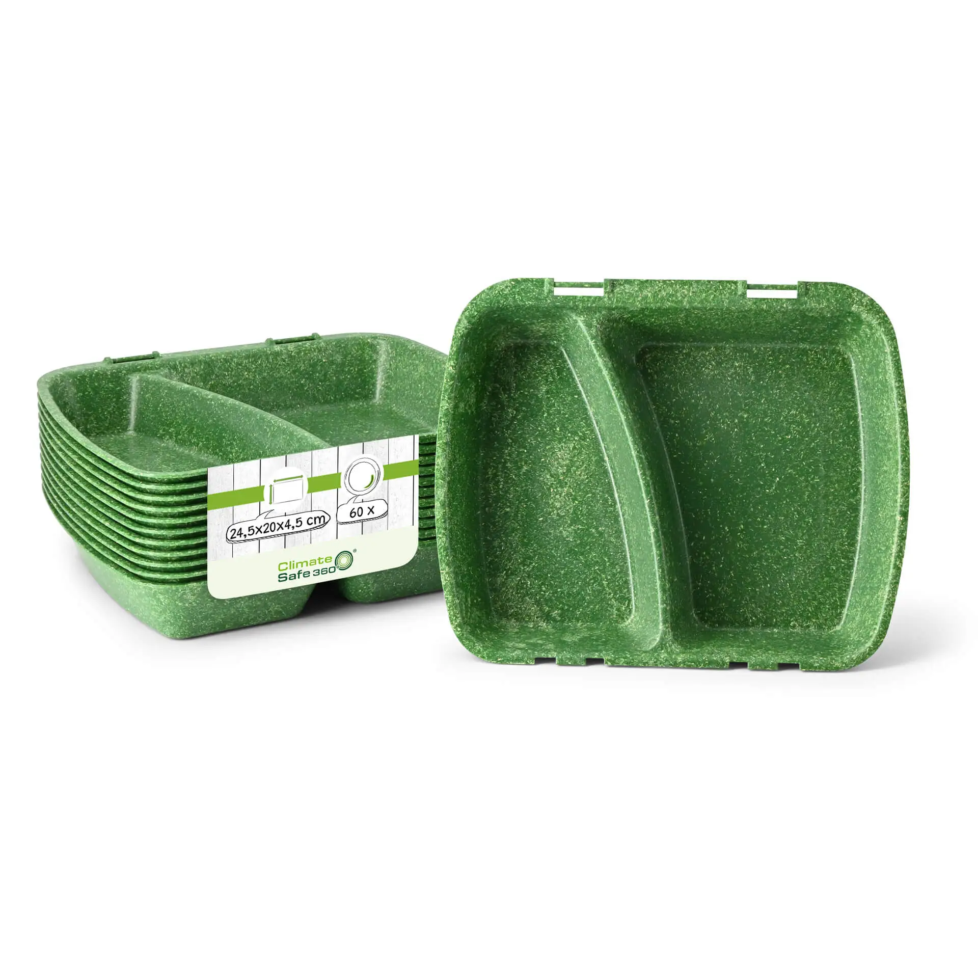 | 2 FOR 1 | Reusable meal containers "merways Box" 24.5 x 20 x 4.5 cm, 2 compartments, HP4/2, spinach / dark green