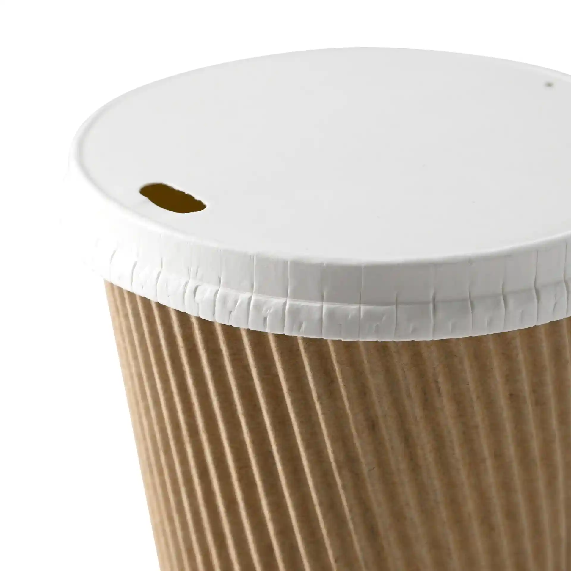 White paper lid with a drink opening, designed for cups with a 90 mm diameter.