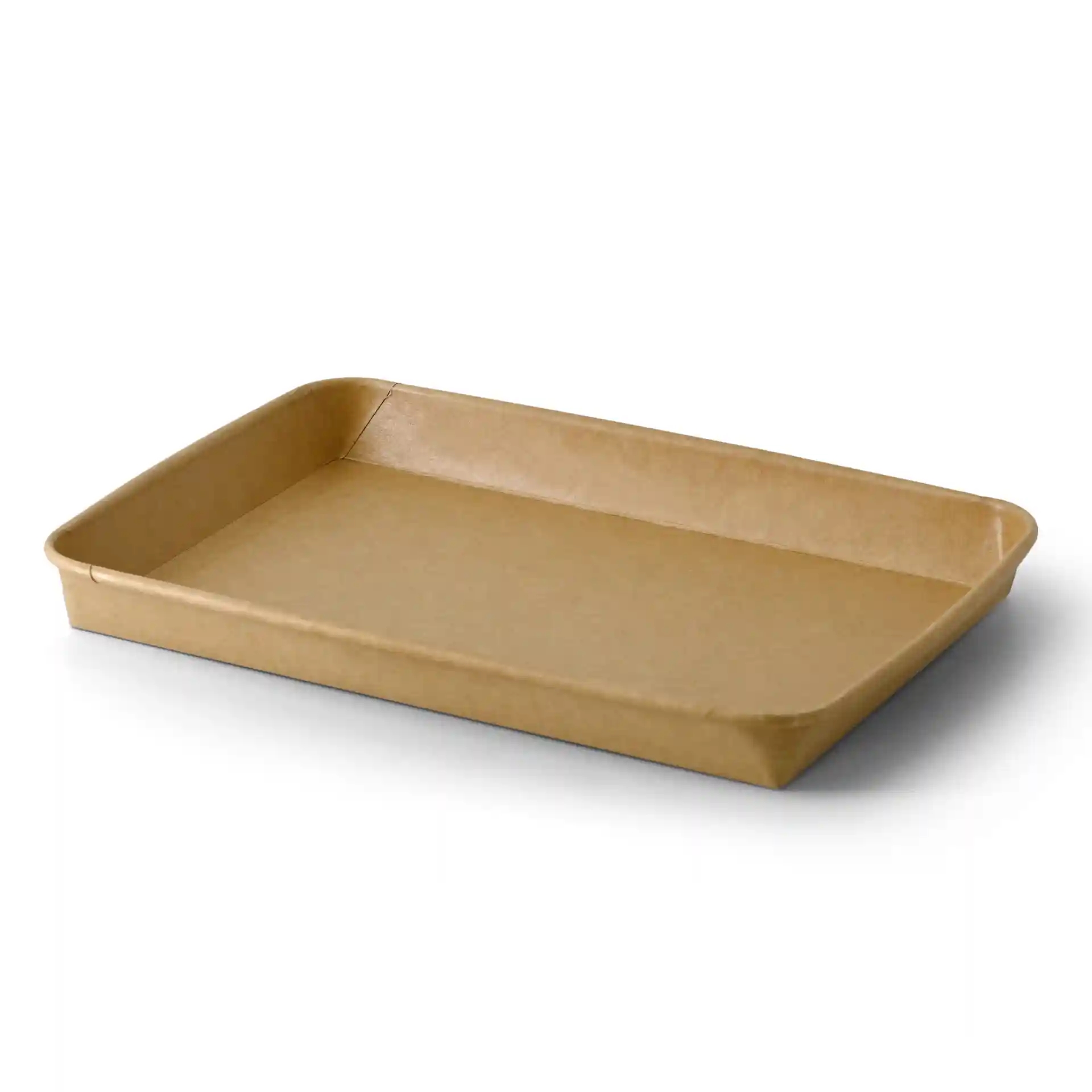Brown rectangular sushi box with a PE-coated surface, measuring 25.5 x 18 x 3 cm.