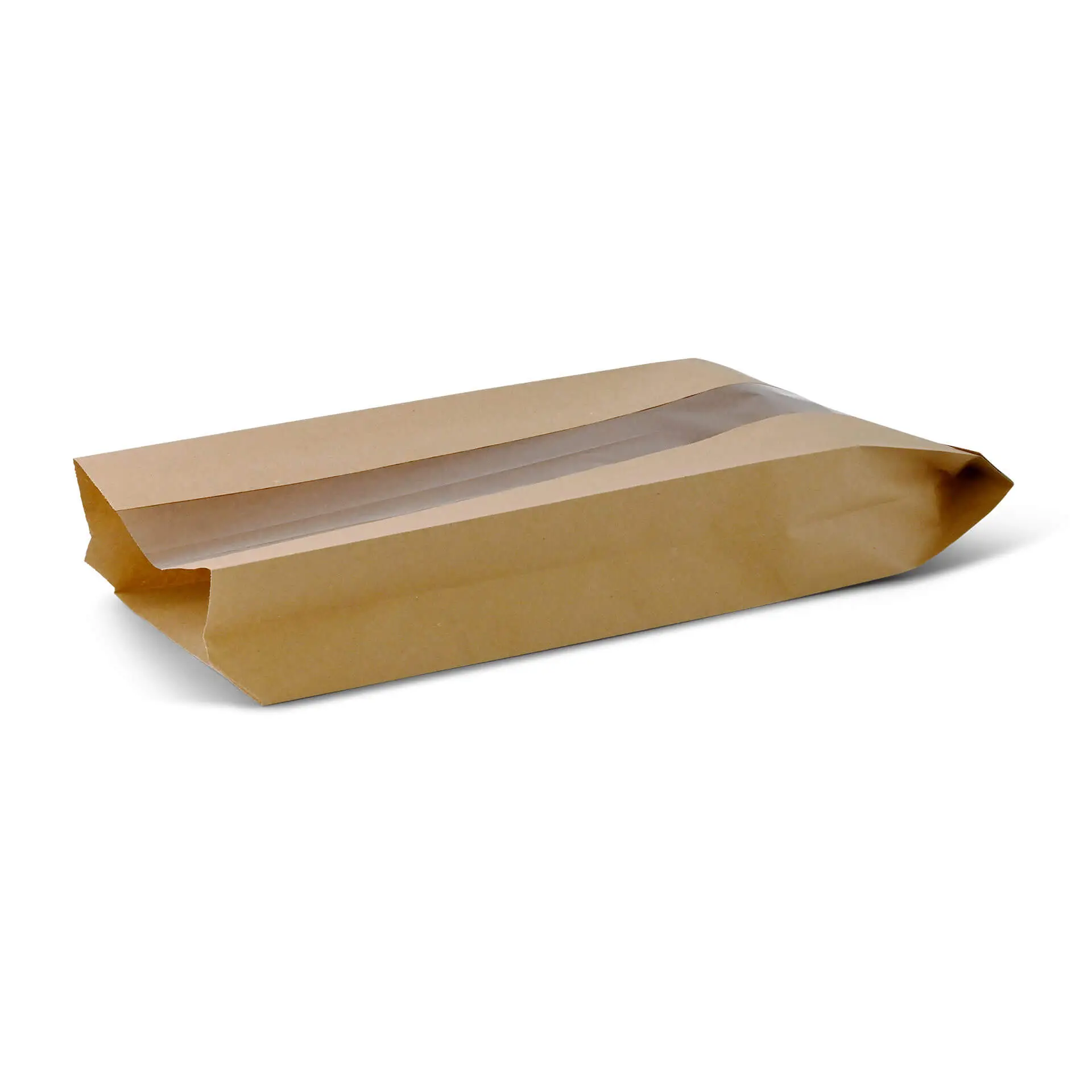 Flat paper bread bag with Window M, 14 x 7 x 41 cm, brown