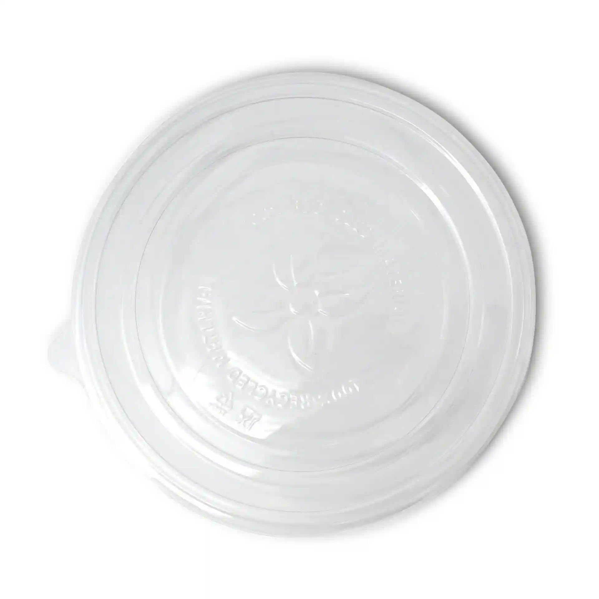Transparent round cup lid made of rPET, measuring 185 mm in diameter.