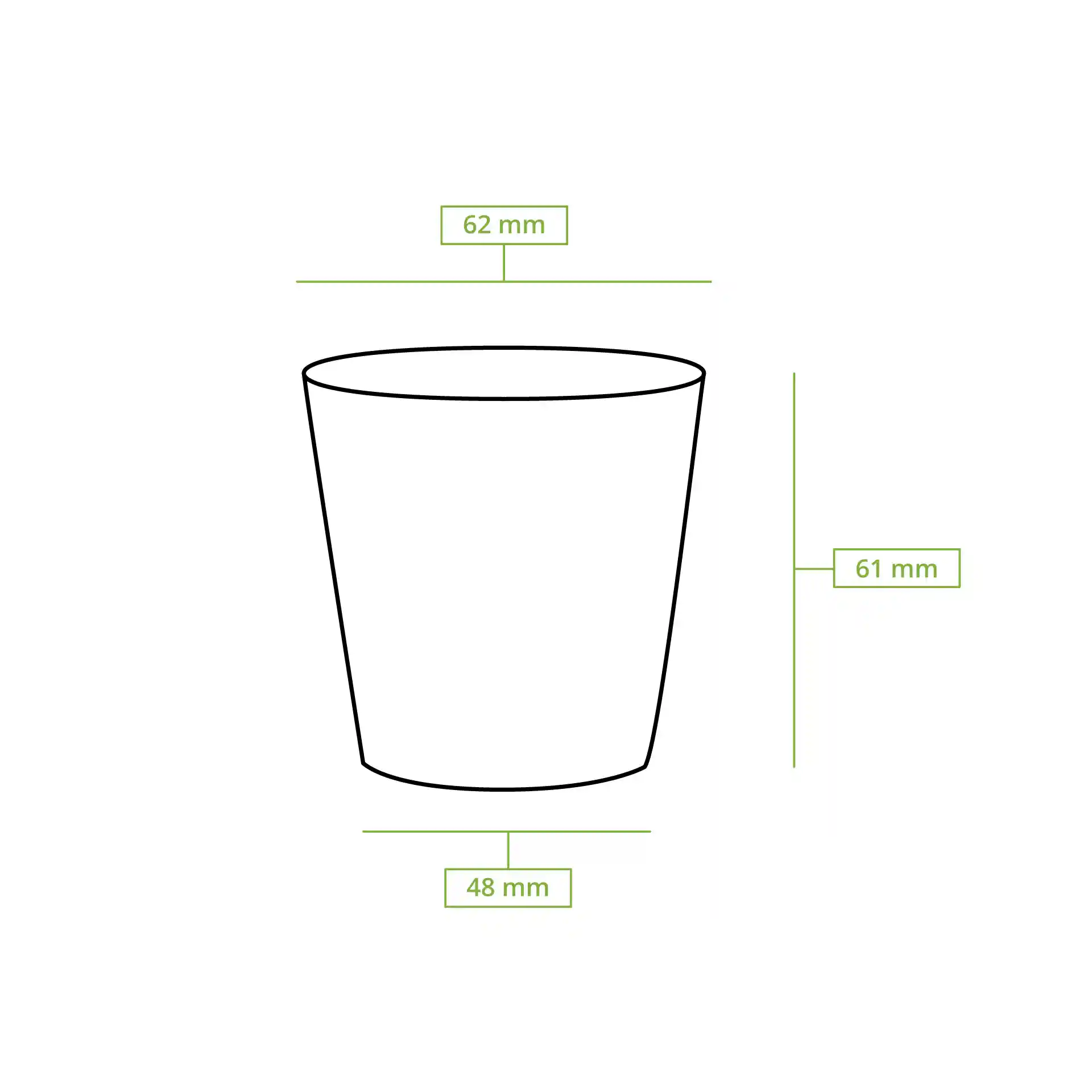 Schematic drawing of a ribbed cup with dimension lines showing height of 90 mm and top diameter of 80 mm.