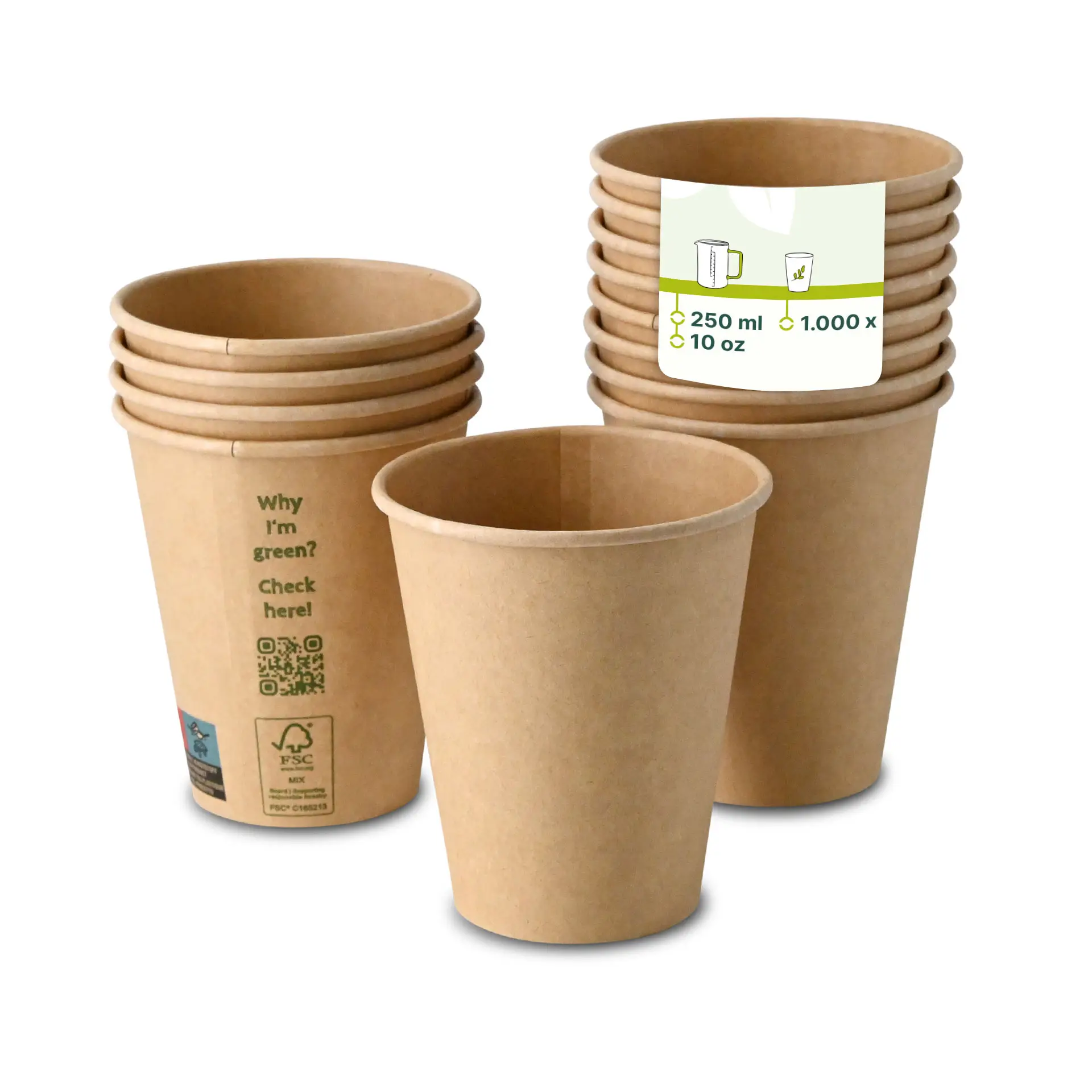 Paper cup 250 ml / 10 oz, Ø 90 mm, single wall, brown, PLA-coated