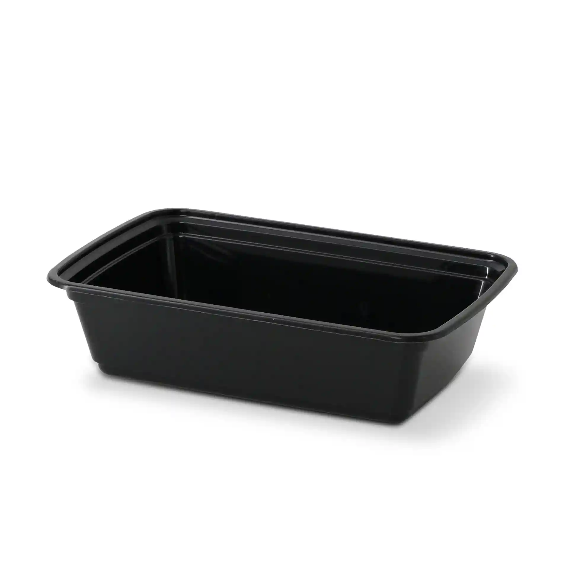 Black rectangular reusable container with a volume of 700 ml, measuring 185 mm long, 124 mm wide, and 44 mm high.