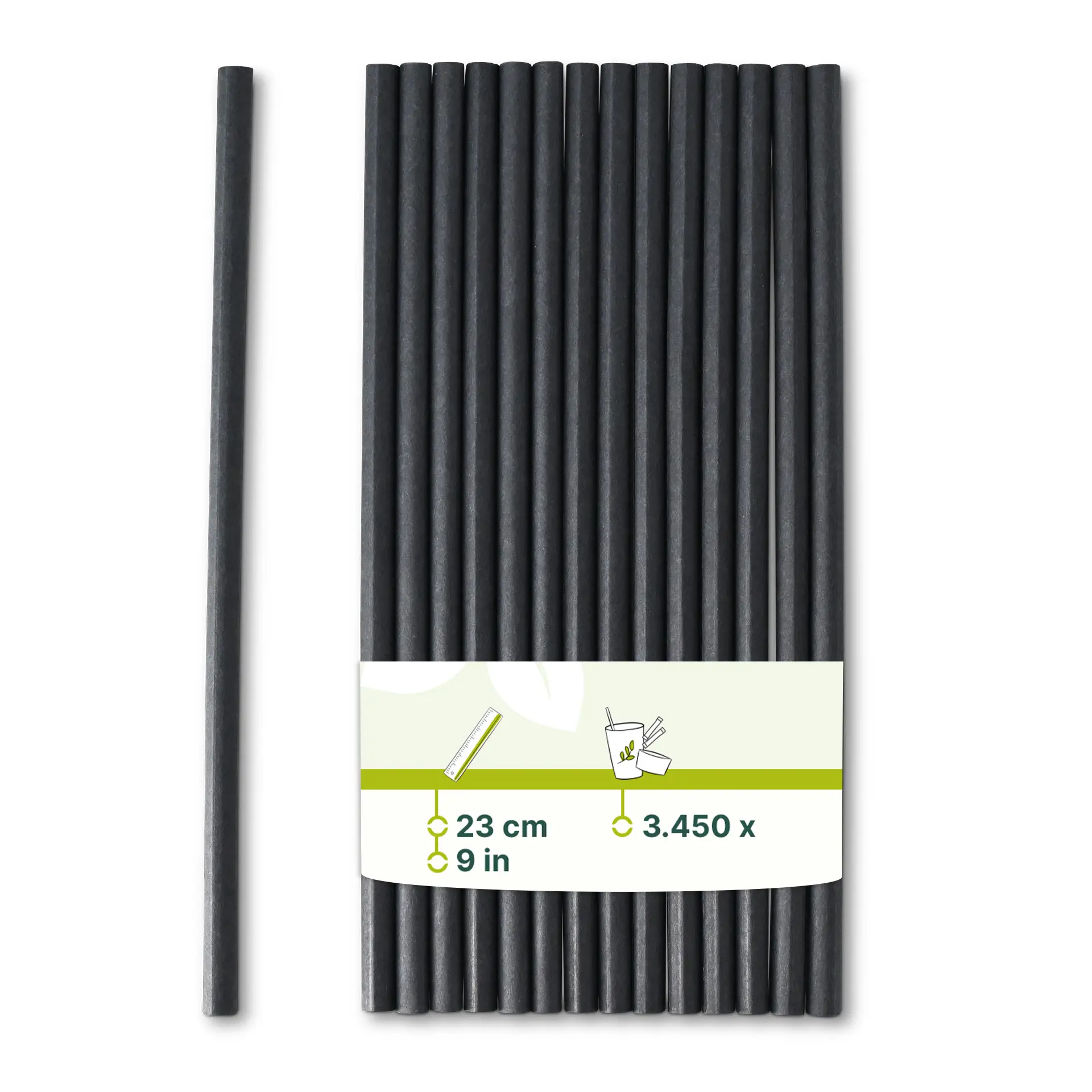 Jumbo drinking straw 23 cm, Ø 0,8 cm, black, vertically rolled