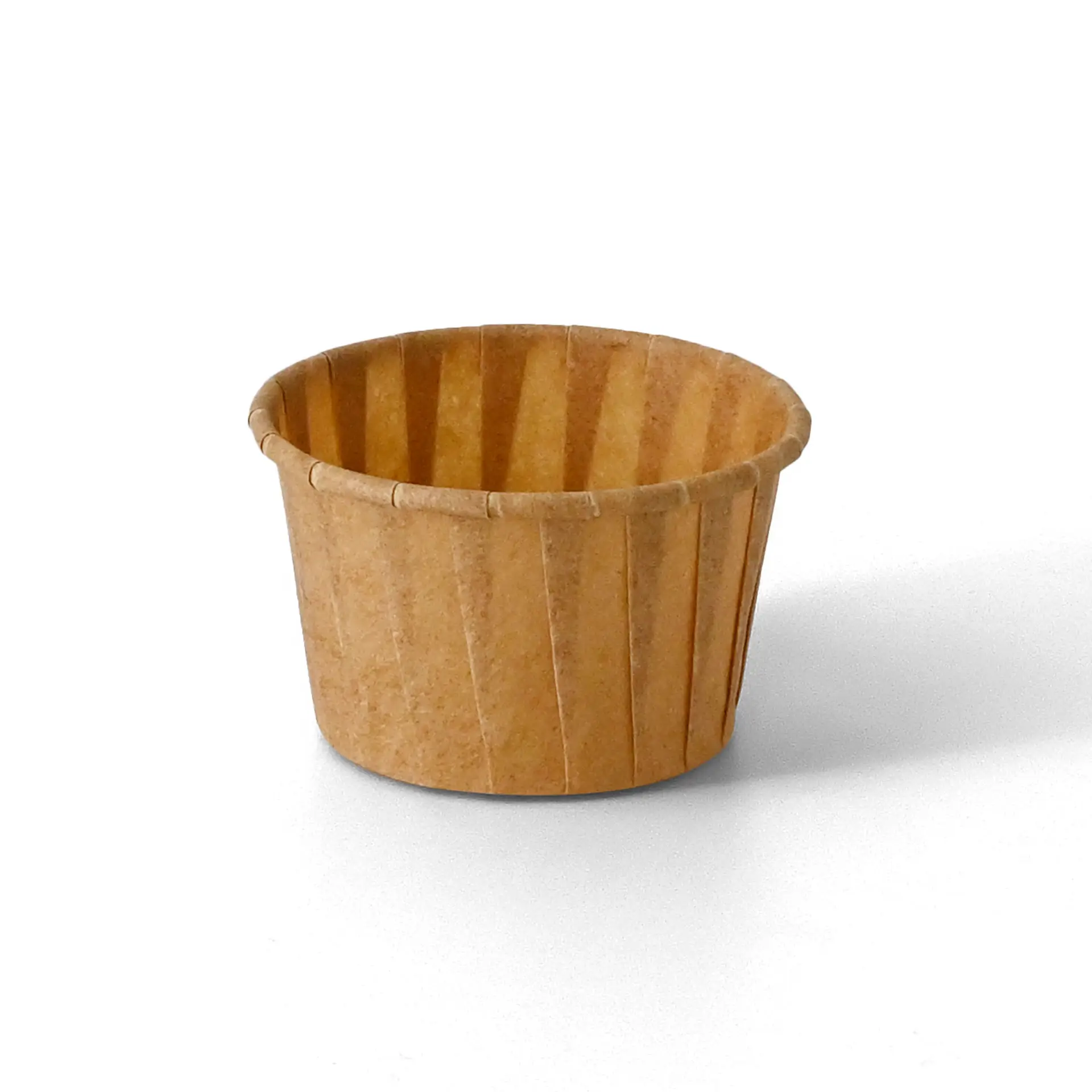 Brown paper cup, 45 ml, suitable for dips, sauces, and tasting portions; made from biodegradable, grease-resistant paper.