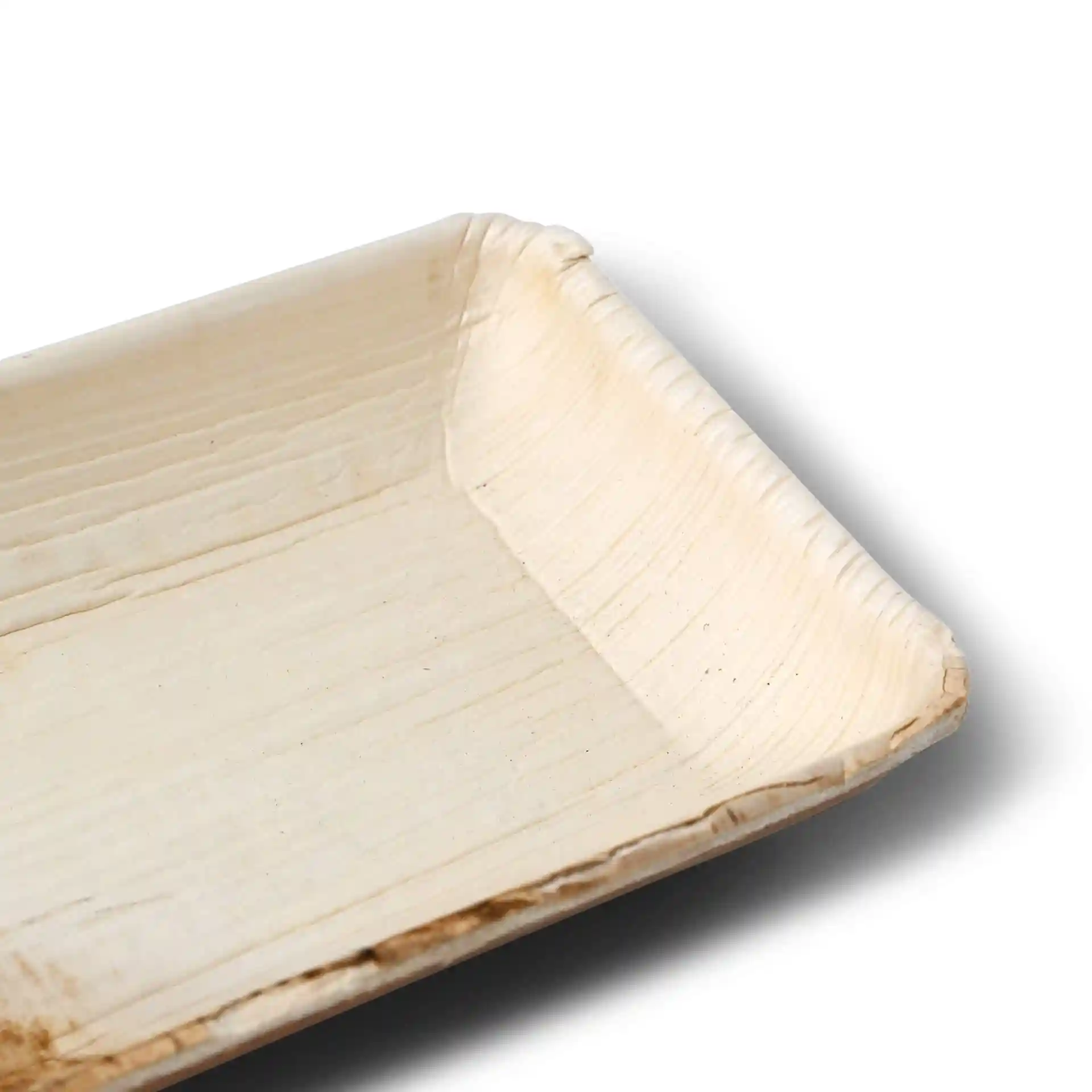 Rectangular palm leaf bowl with a grain texture, showing the interior and edge details.