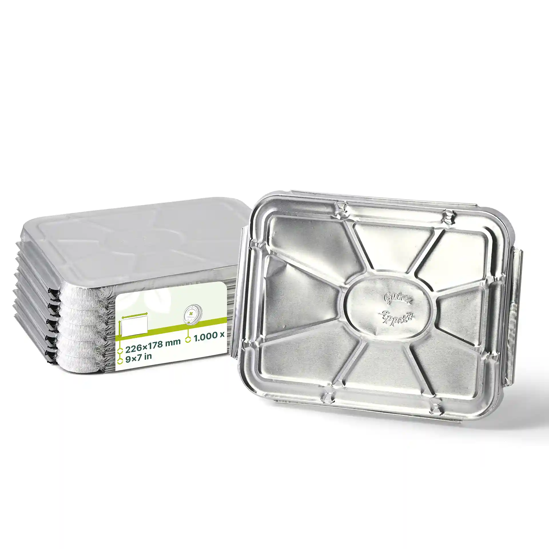 Aluminium lid for a rectangular two-compartment meal tray, dimensions 226x178 mm, with a height of 14 mm.