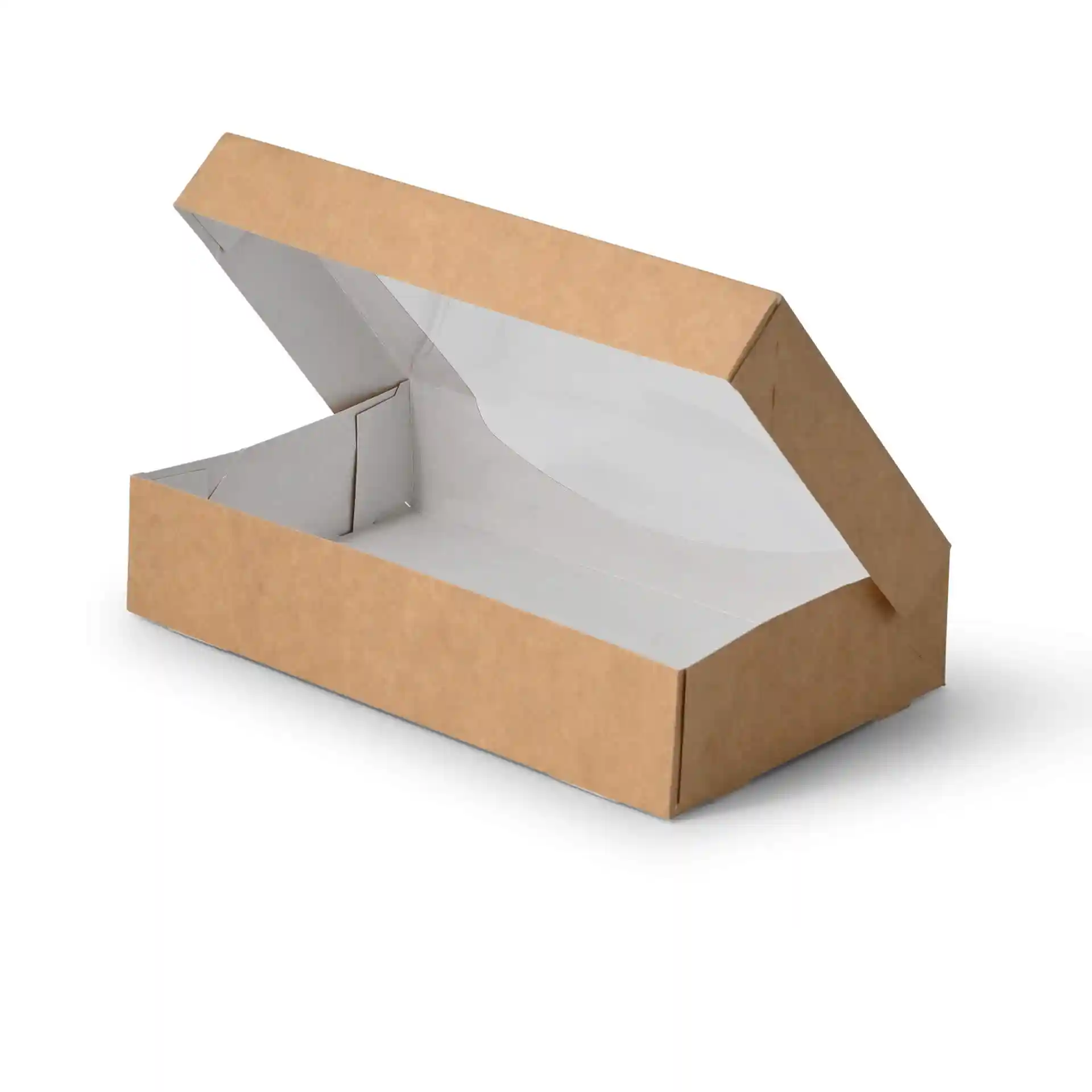 Brown cardboard window box with a white interior, measuring 20 x 12 x 4 cm, partially open.