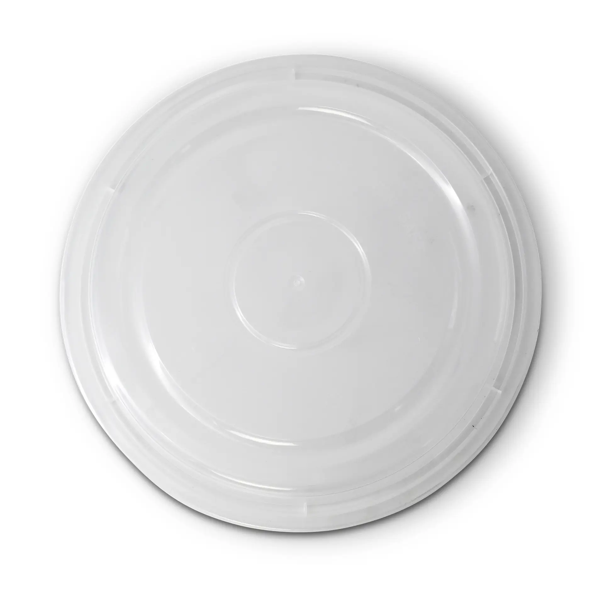 Reusable round transparent lid made of polypropylene for hot and cold dishes; microwave-safe, dishwasher-safe, and recyclable.