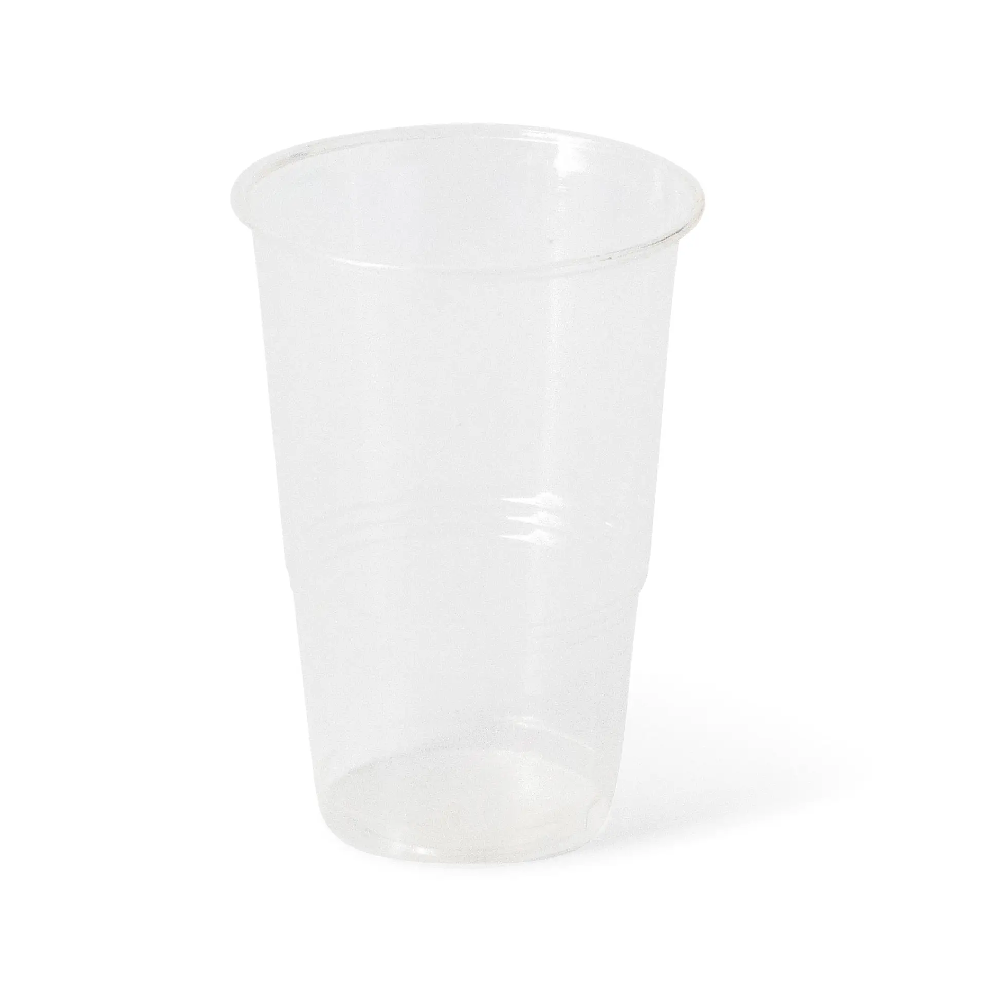 Clear 250 ml biodegradable cup made from PLA, designed for cold drinks, with a comfortable grip.