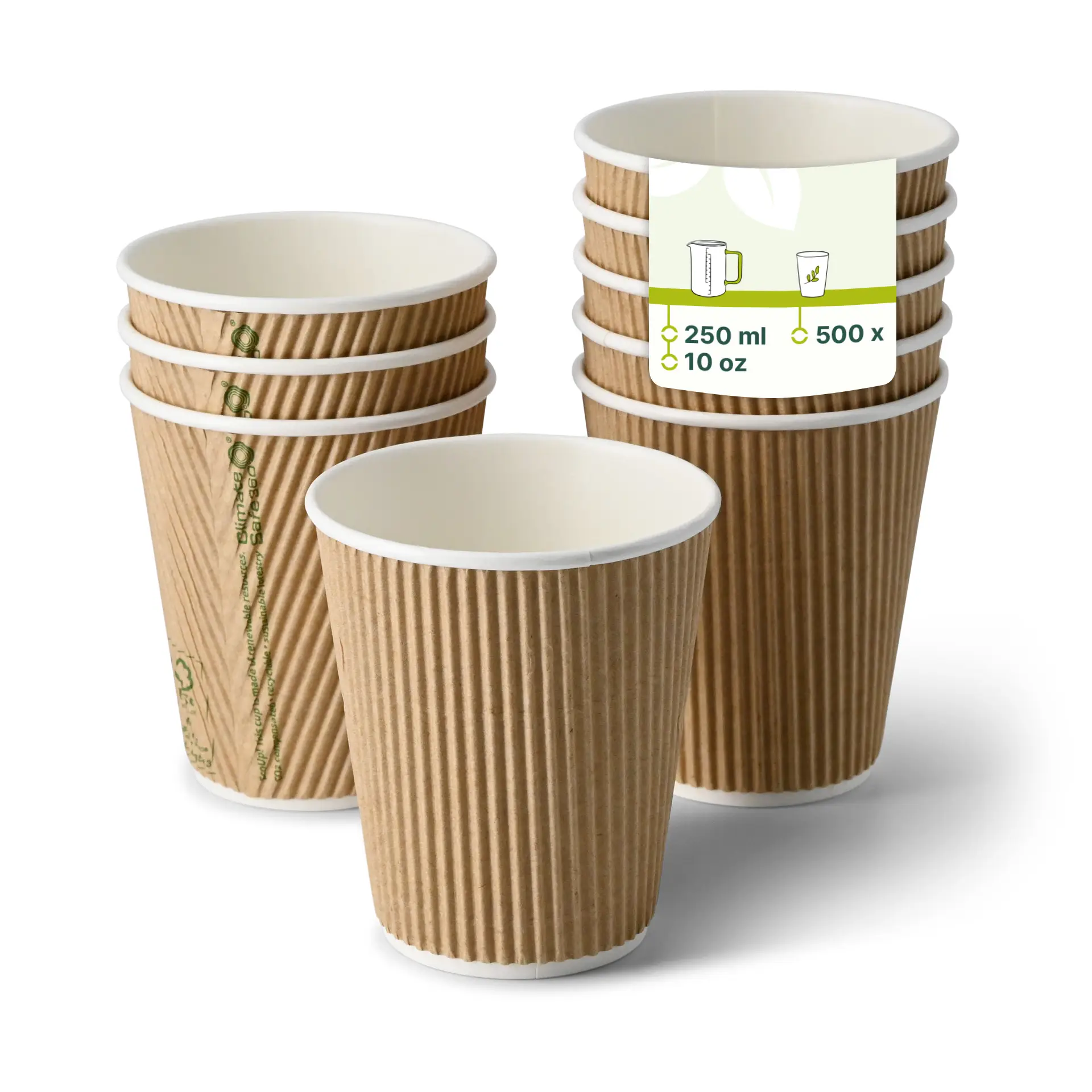 10 oz Takeaway coffee cups / Ripple cups, Ø 90 mm, kraft dhd04926-riffelbecher-coffee-to-go-becher-250-ml-10-oz-90-mm-braun-innen-weiss