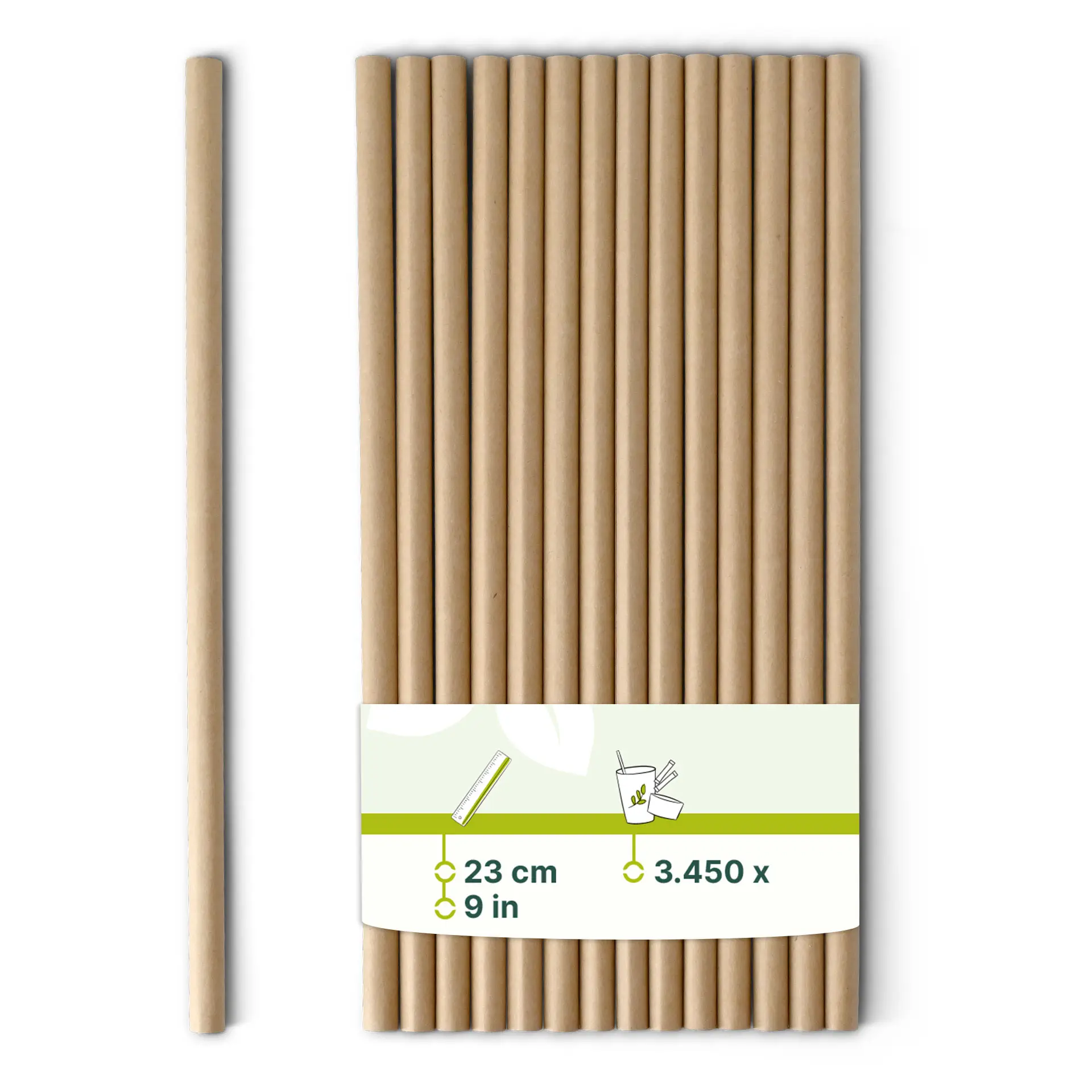 Jumbo drinking straw 23 cm, Ø 0,8 cm, brown, vertically rolled