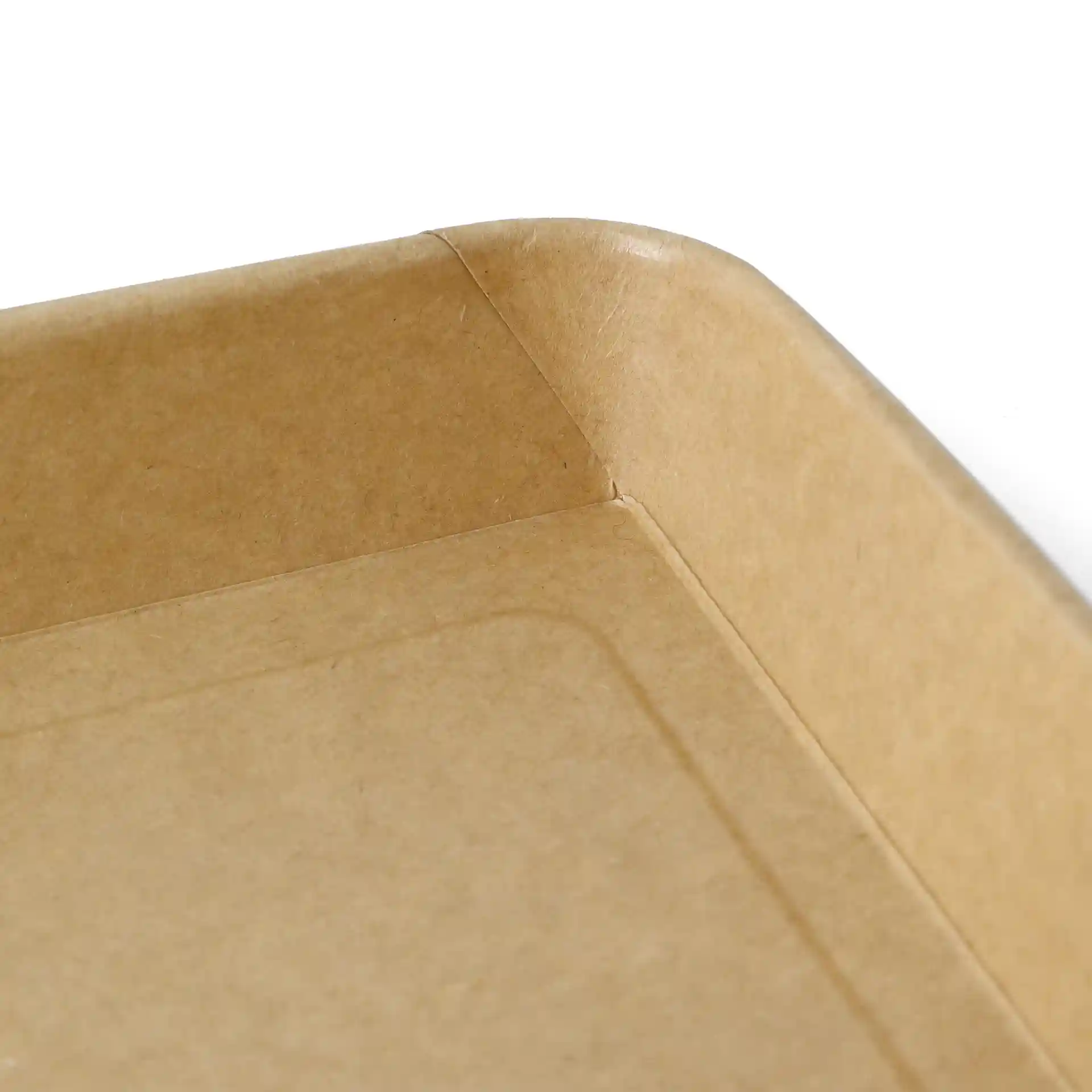 Close-up of a brown, PE-coated sushi box with a visible corner and edge detail.