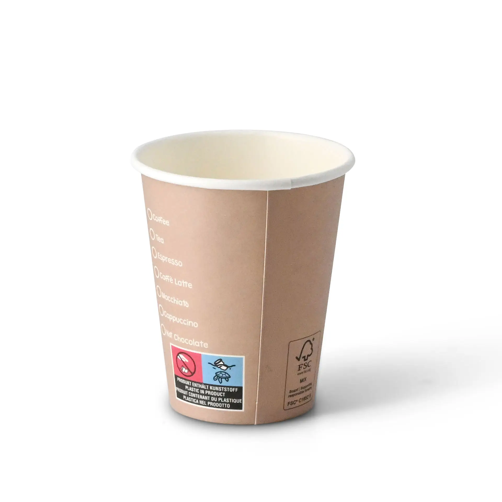 One 8 oz paper cup with a "Coffeebreak" print; design suitable for hot and cold drinks, with a PE-coated surface.