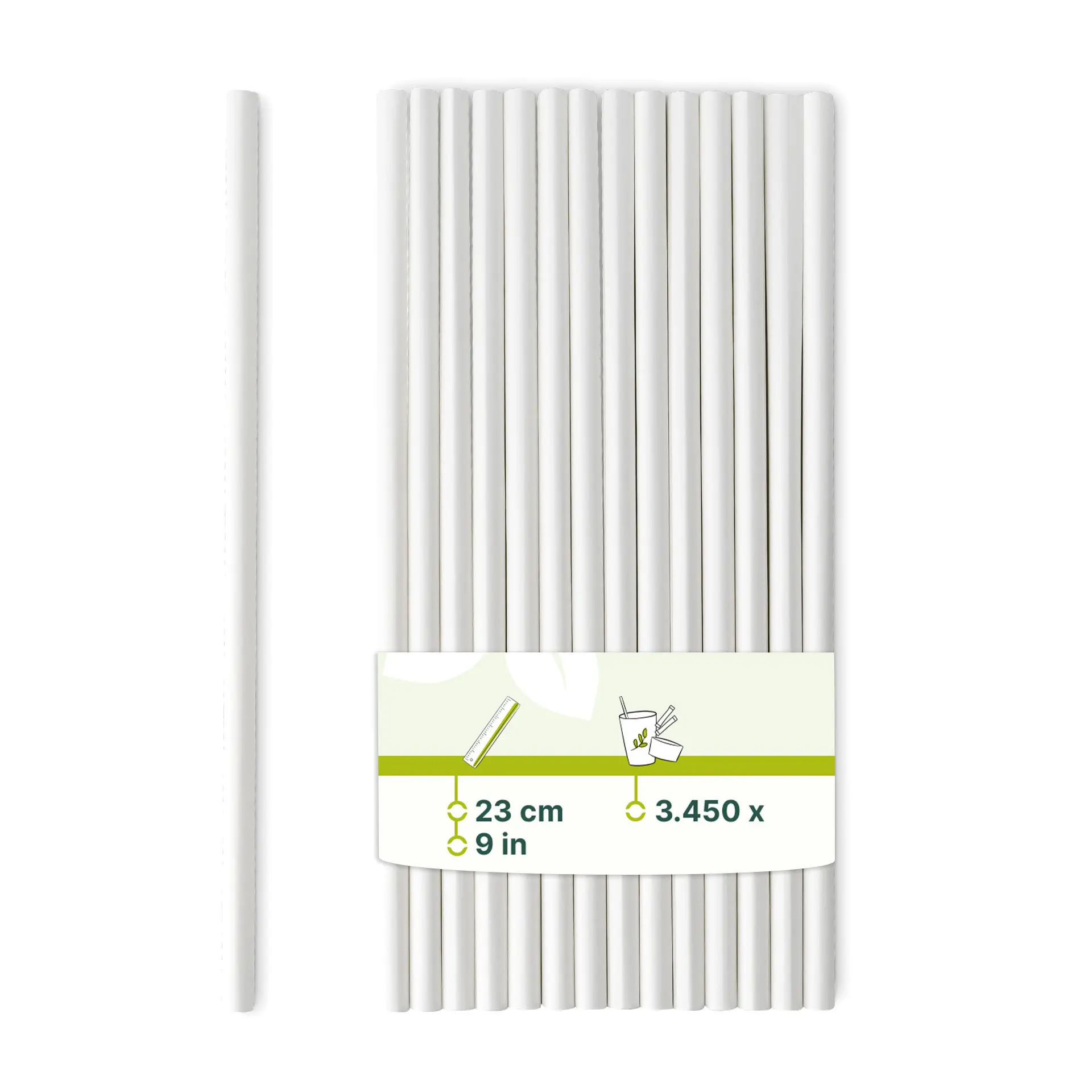 Jumbo drinking straw 23 cm, Ø 0,8 cm, white, vertically rolled