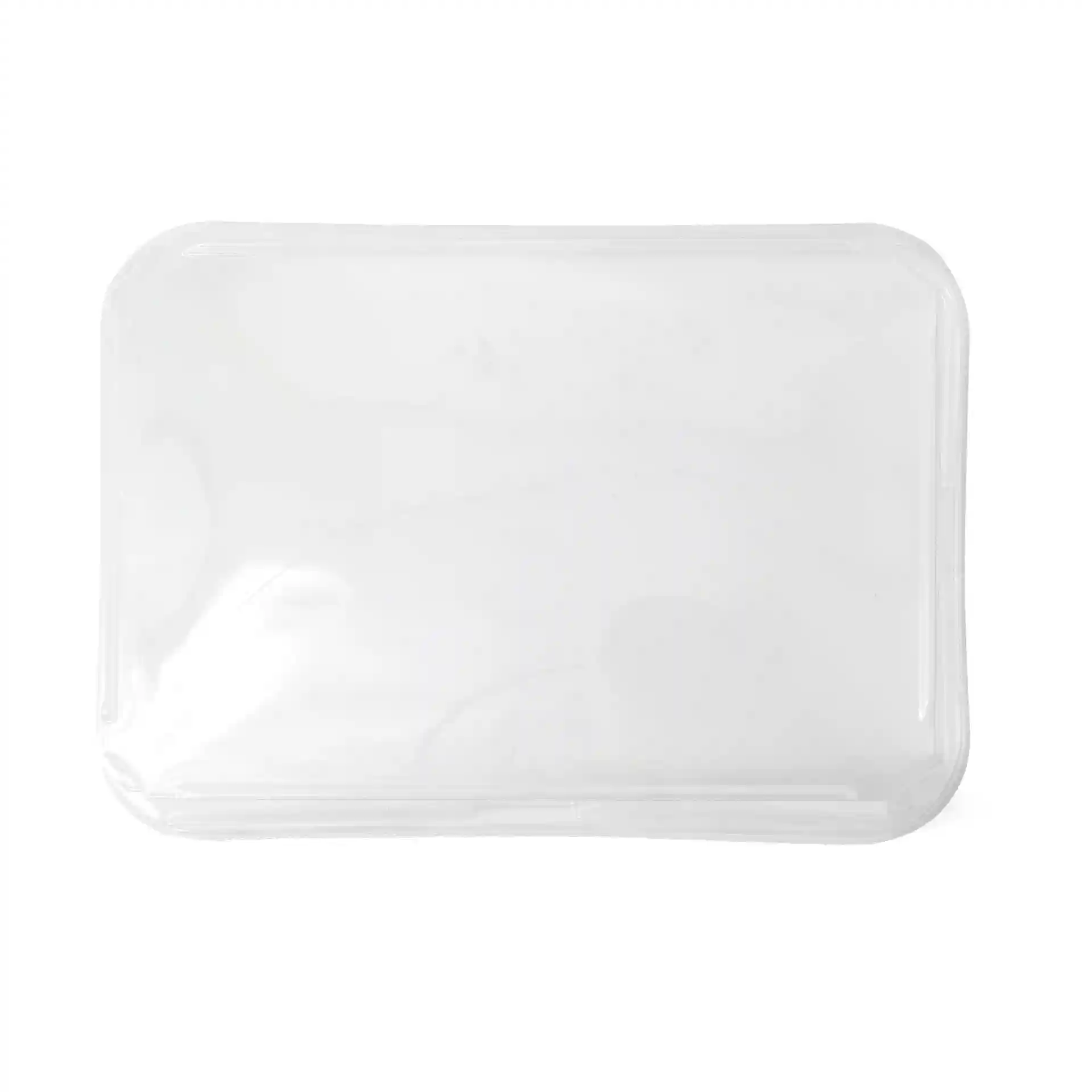 Transparent PET lid for sushi boxes, measuring 18.5 x 13 cm, with a height of 3.5 cm.