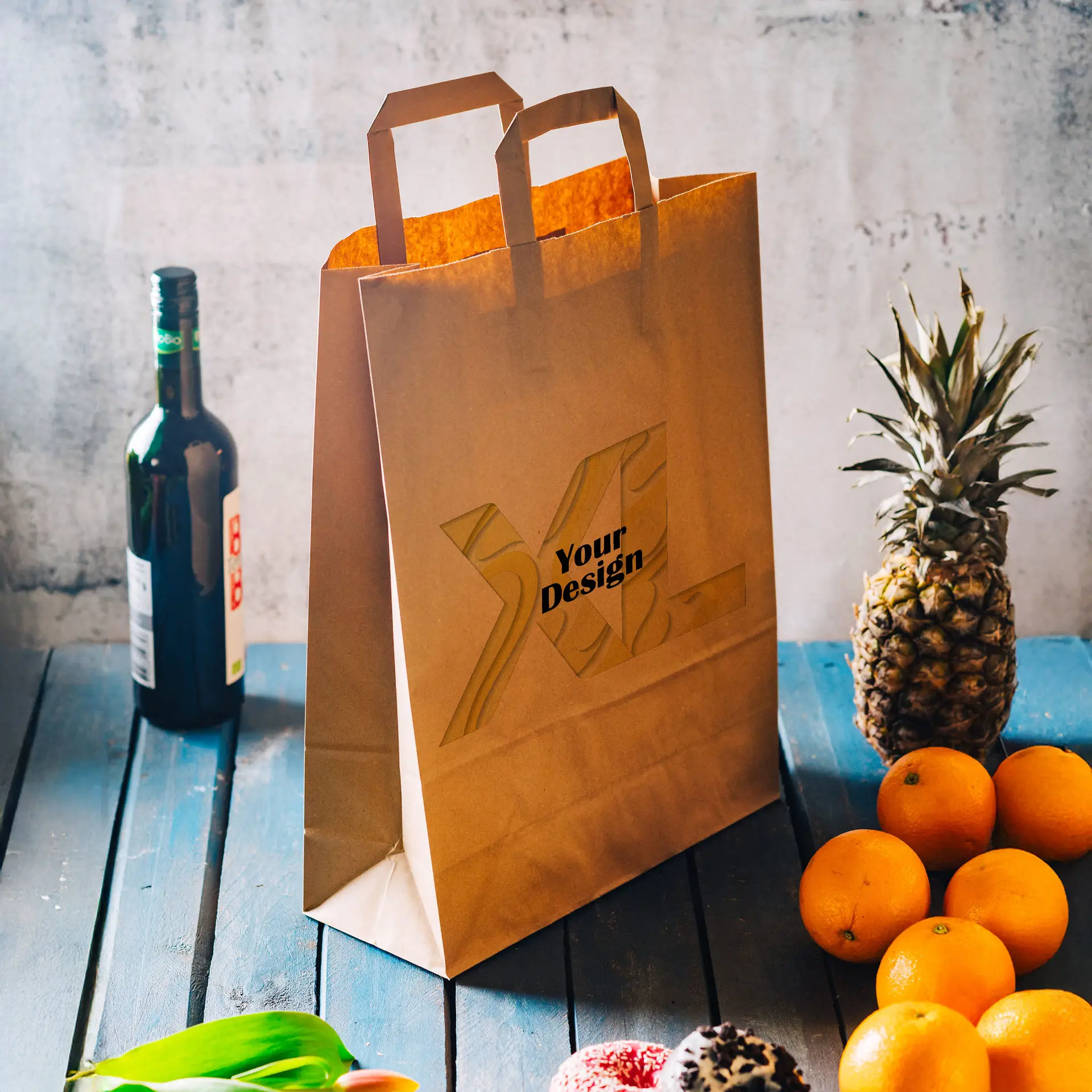 Print paper carrier bags, brown, XL - 32 x 12 x 40 cm