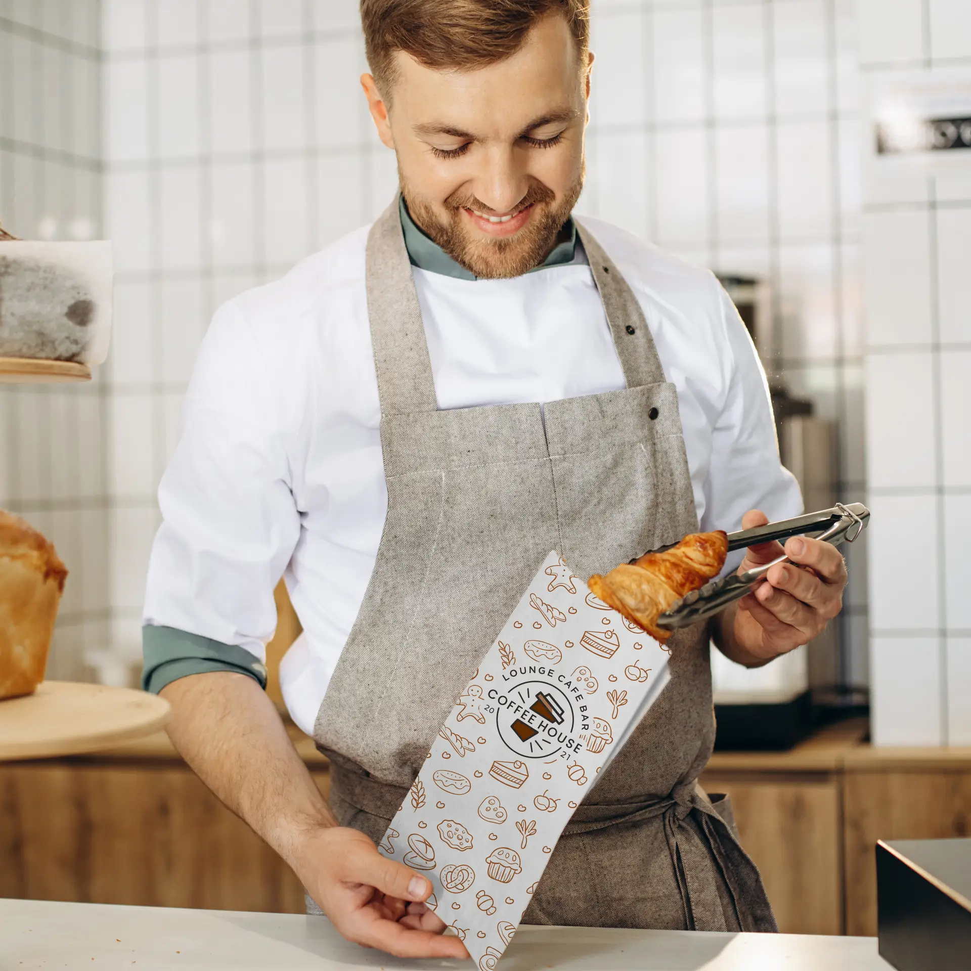Printed bread bags, white, 15 x 6 x 29 cm