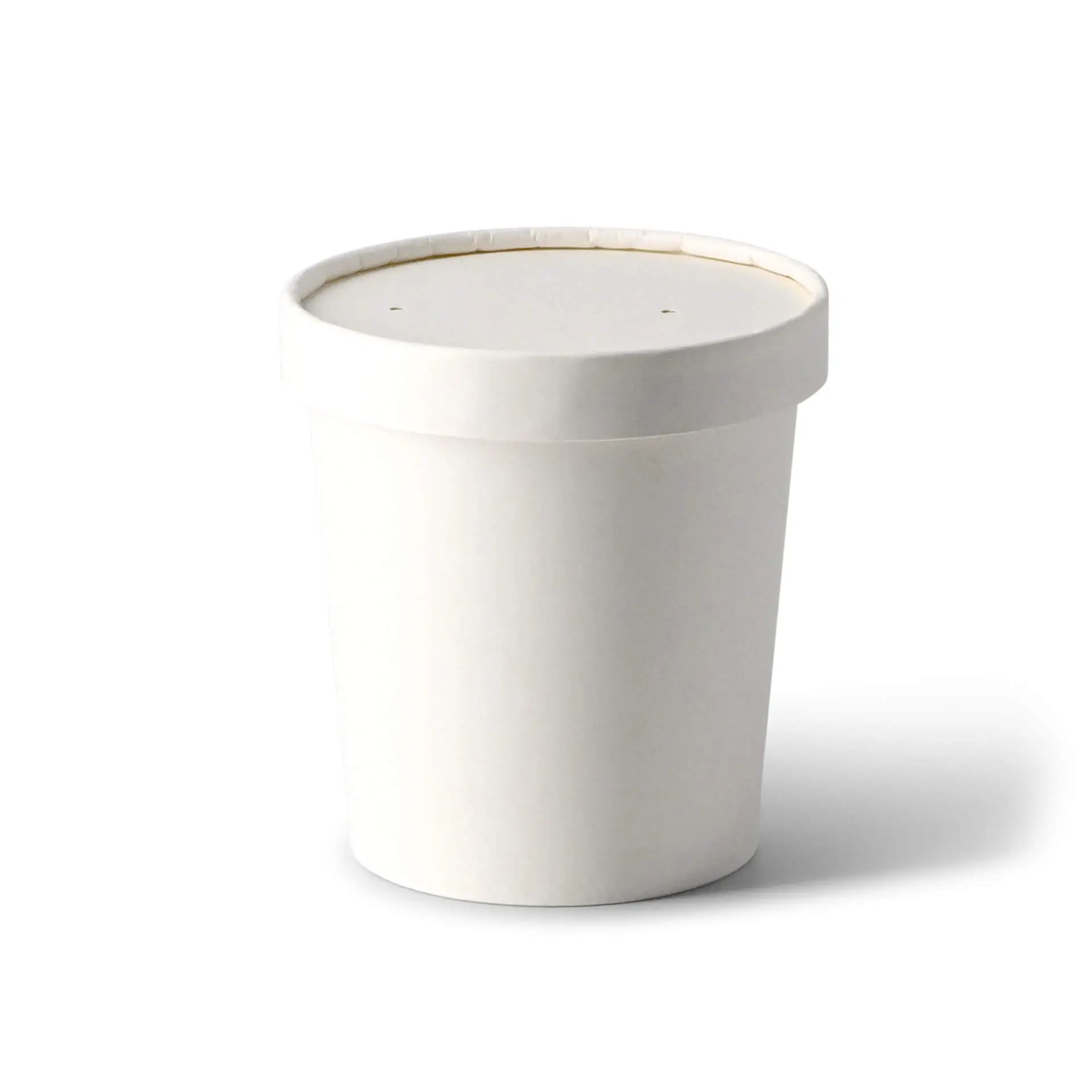 White cardboard cup with a molded rim and a fitted lid, designed for eco-friendly use.