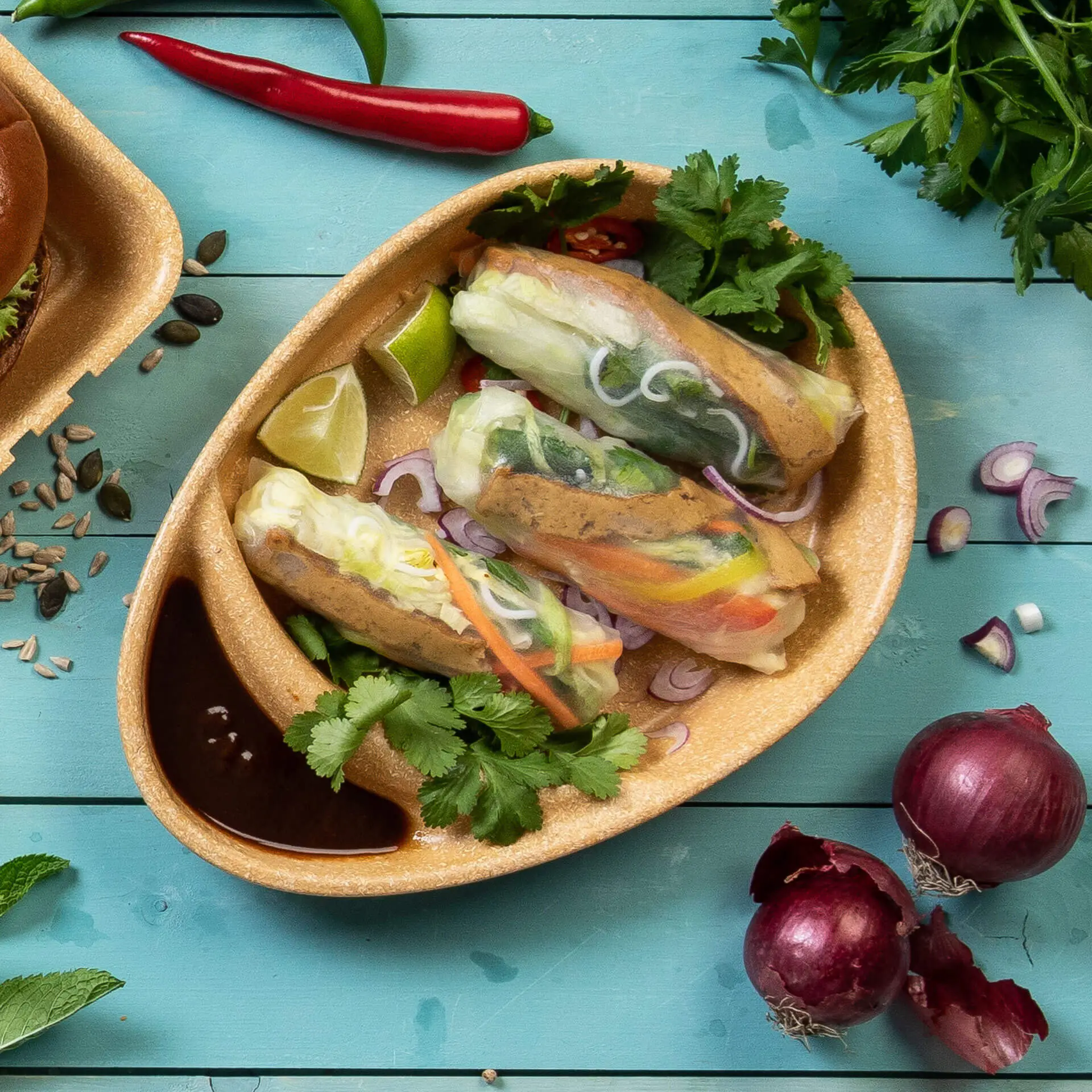 Reusable divided plates "merways Plate" 27.5 × 20 × 3.5 cm, 2 compartments, teardrop, caramel / brown dfc008471-mehrweg-menueteller-merways-plate-275-x-20-x-35-cm-2-kammern-tropfenfoermig-karamell-braun-7