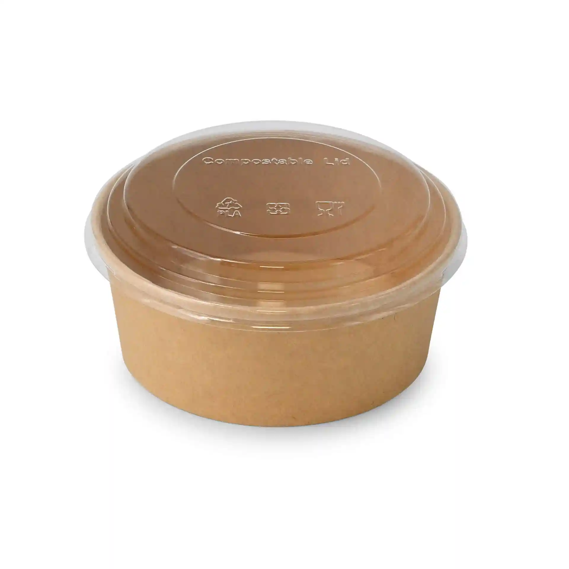 Clear PLA lid with a brown paper base, round shape, and a height of 20 mm.