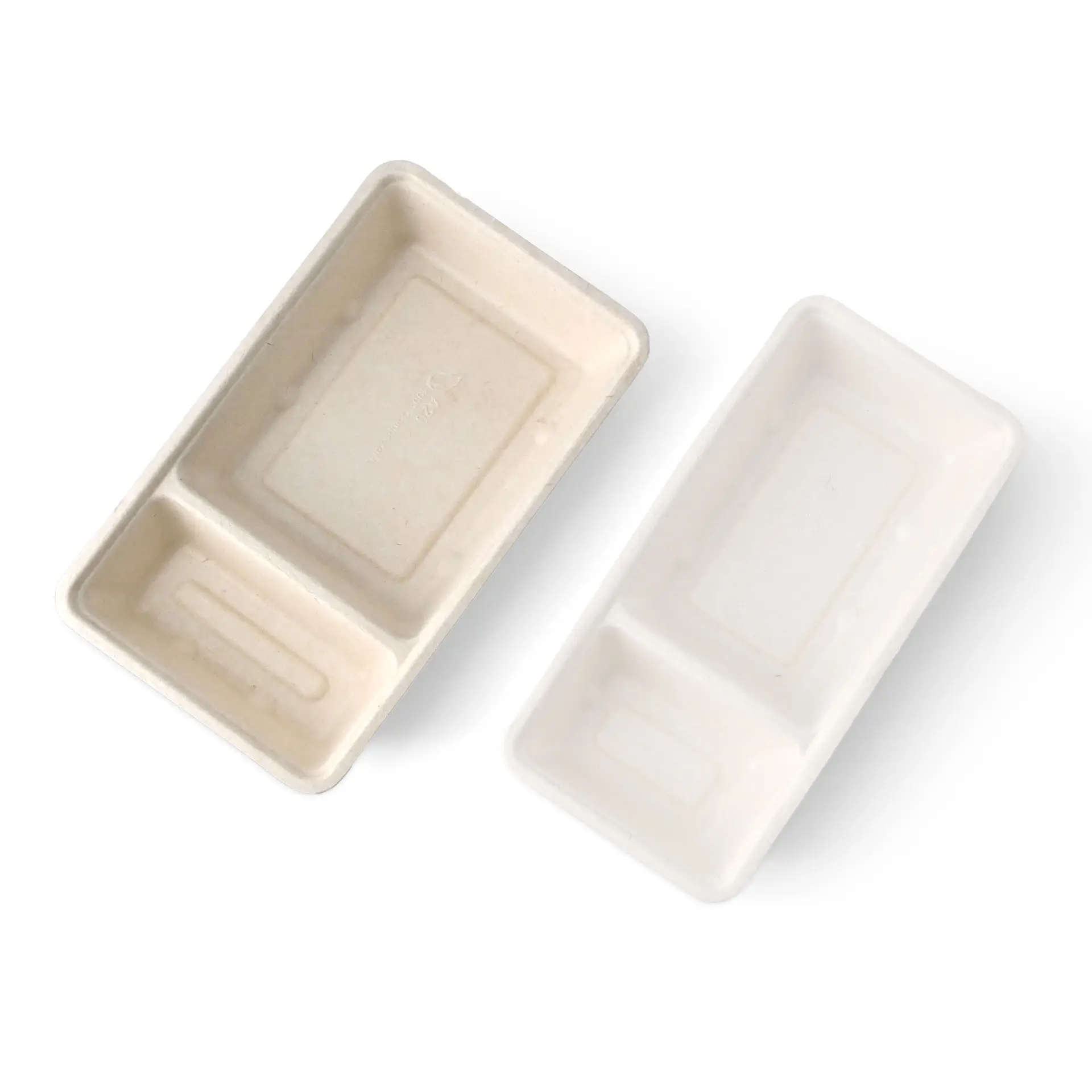 Bagasse chip tray, 2 compartments, 12 x 20 x 3.5 cm