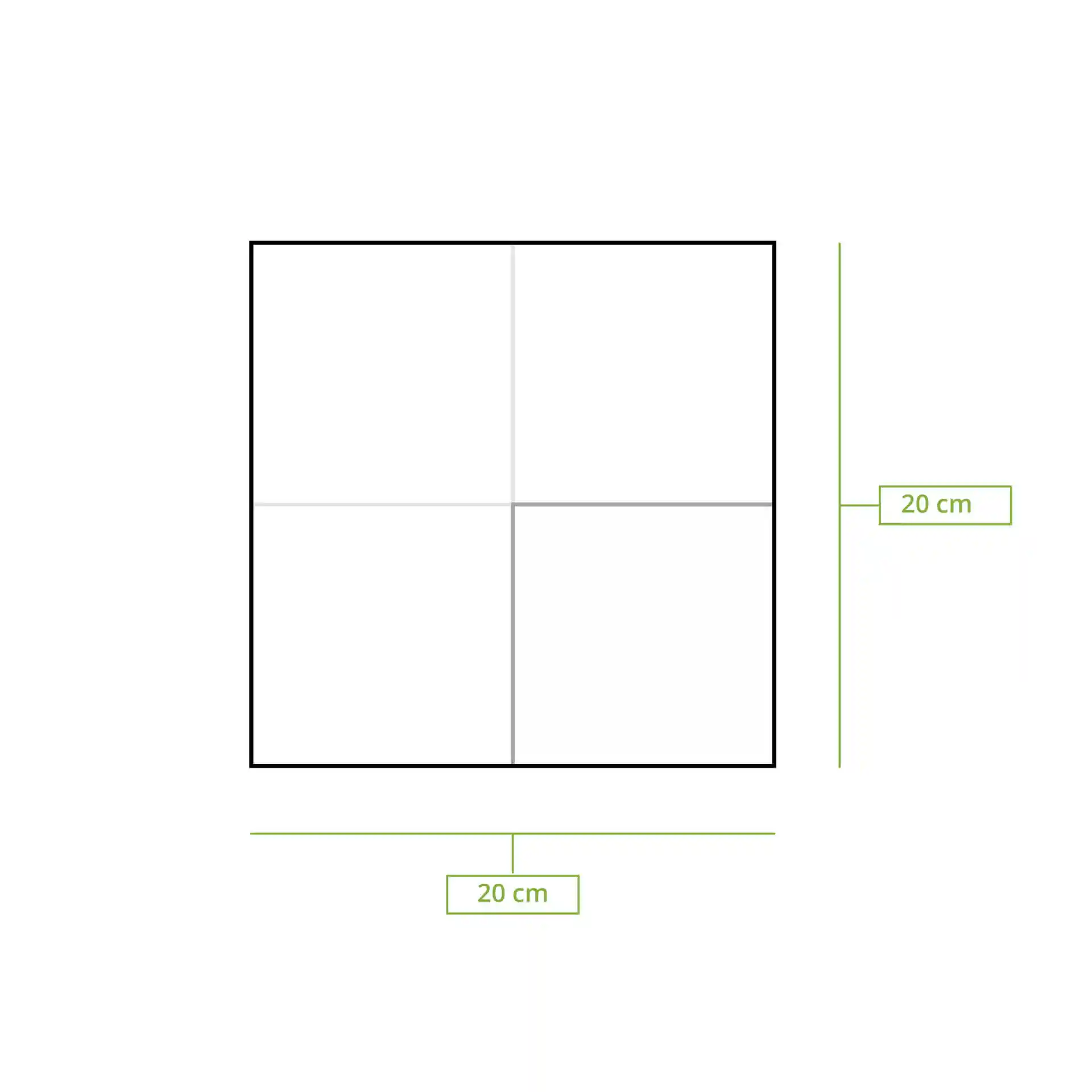 Schematic drawing of a square napkin with dimensions labeled 20 cm on two sides.