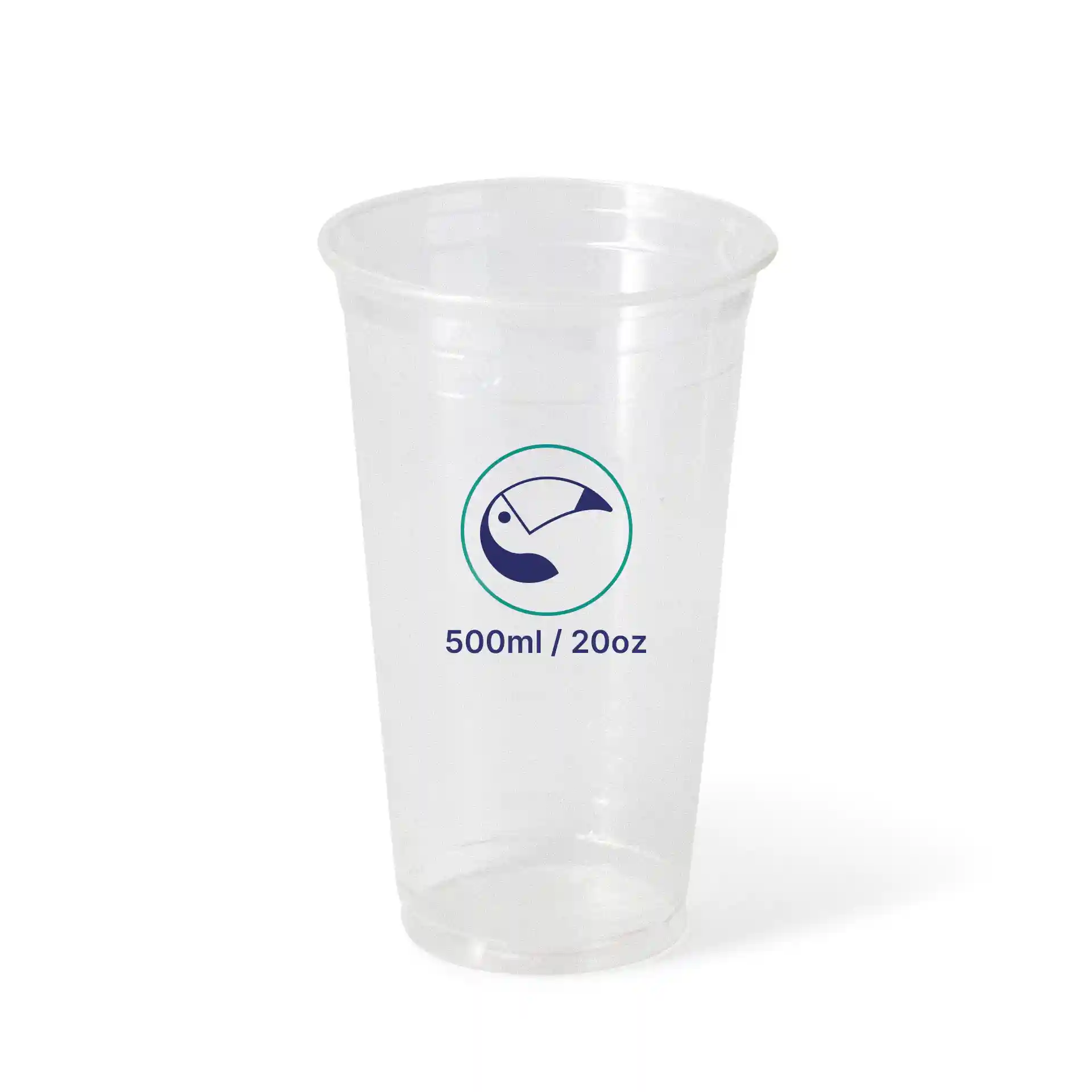 Clear plastic cup with a capacity of 500 ml, featuring a printed measurement label and a diameter of 95 mm.