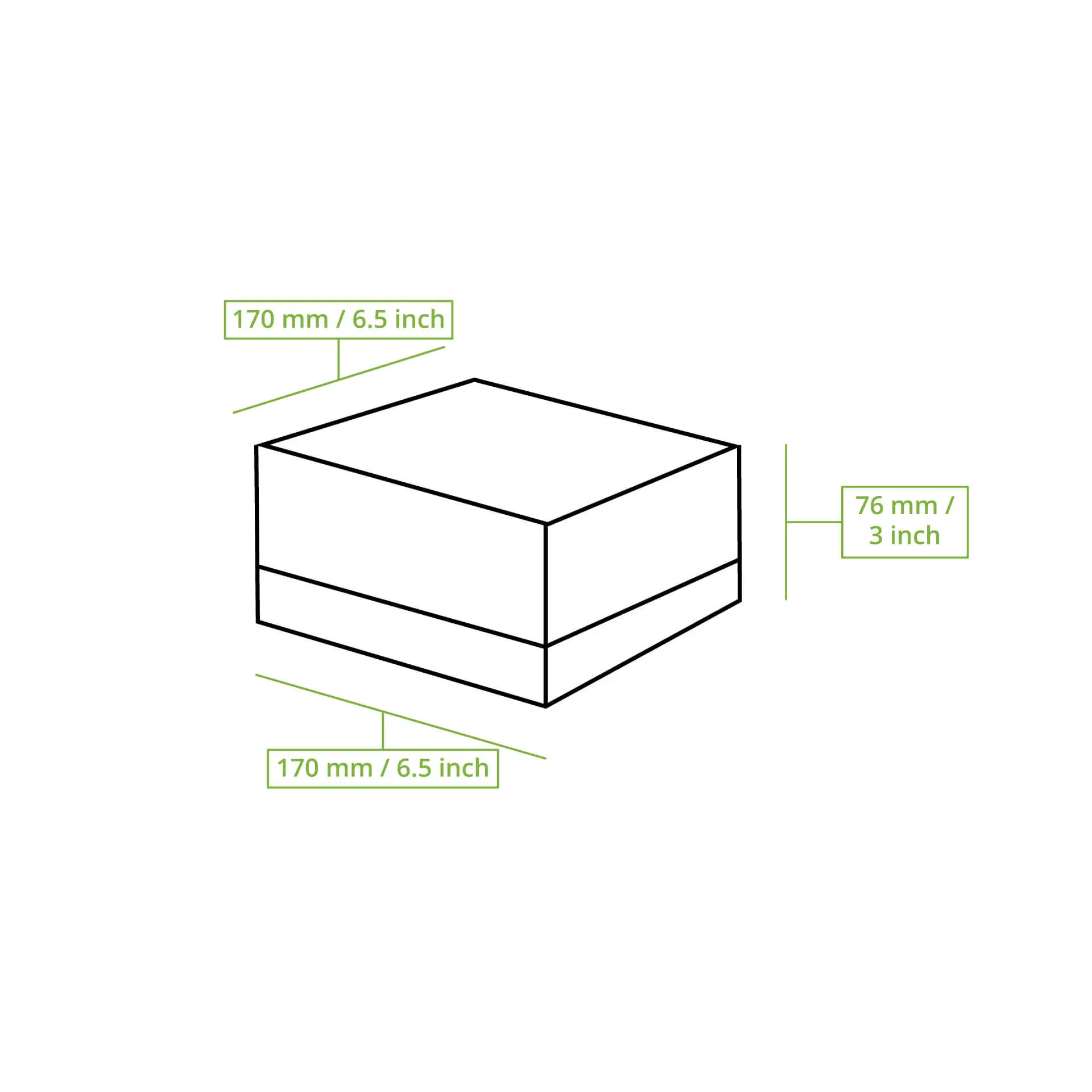 White cupcake box with a cellulose window, measuring 170 mm x 76 mm, suitable for four cupcakes or small baked goods.