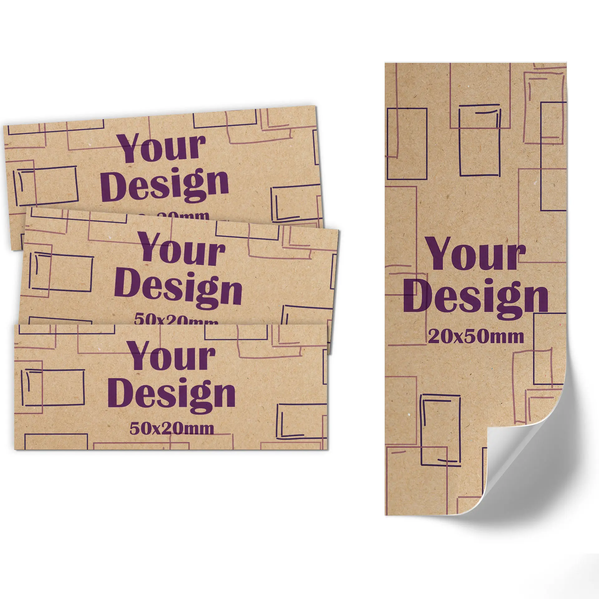 Label with a circular logo and measurements of 50x20 mm on a brown background.