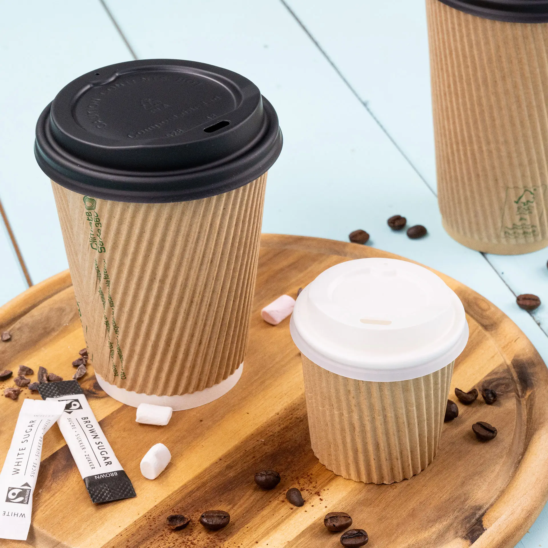 4 oz Ribbed Cup / Coffee to go Cup (PLA-coated) Ø 62 mm, brown / white inside