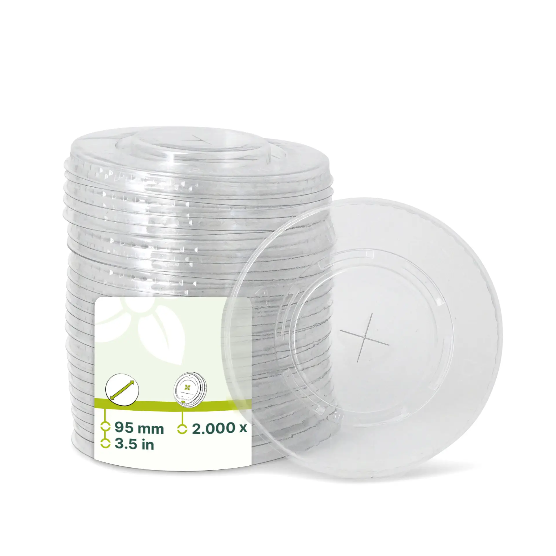 PLA flat lids Ø 95 mm, straw hole PLA flat lids Ø 95 mm, straw hole