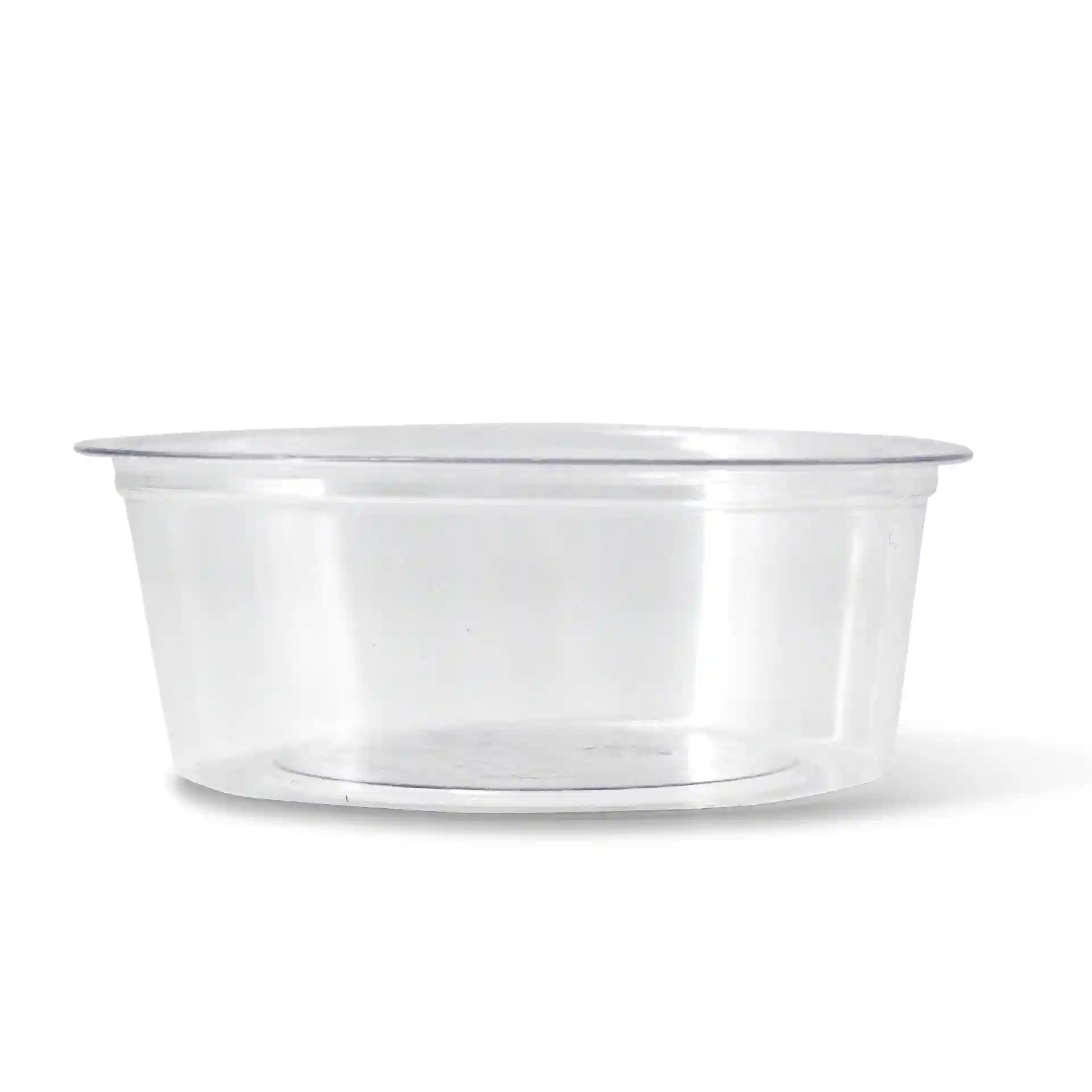 Transparent PLA portion cup with a diameter of 70 mm and a height of 25 mm, shown from the side.